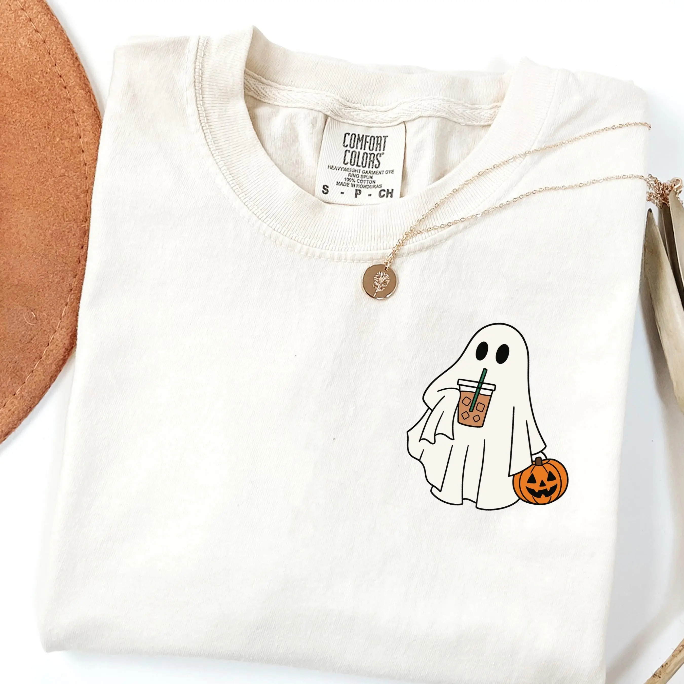 Comfort Colors Iced Coffee Ghost Halloween Shirt, Cute Spooky Fall Lover Graphic Tee Gift - photo 4