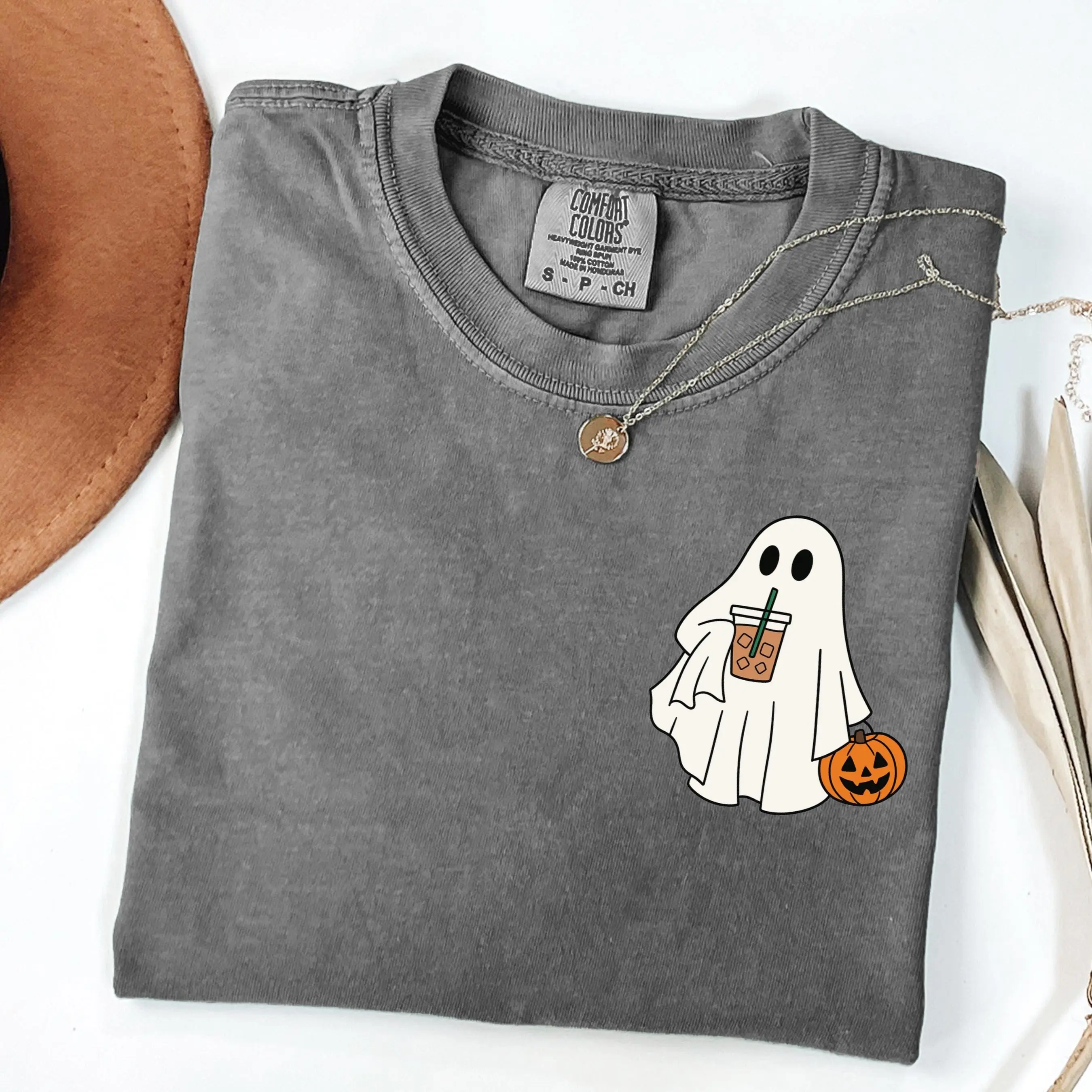 Comfort Colors Iced Coffee Ghost Halloween Shirt, Cute Spooky Fall Lover Graphic Tee Gift - photo 5