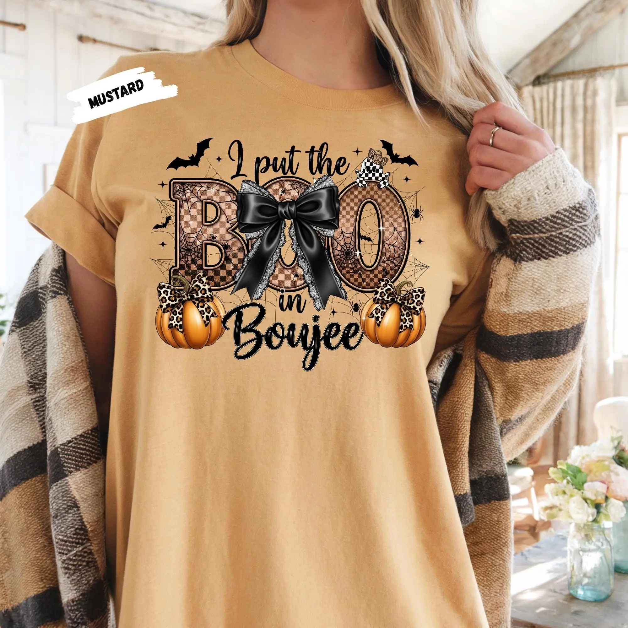 Comfort Colors Halloween Shirt: Leopard Pumpkin Boujee Boo Tee - photo 3