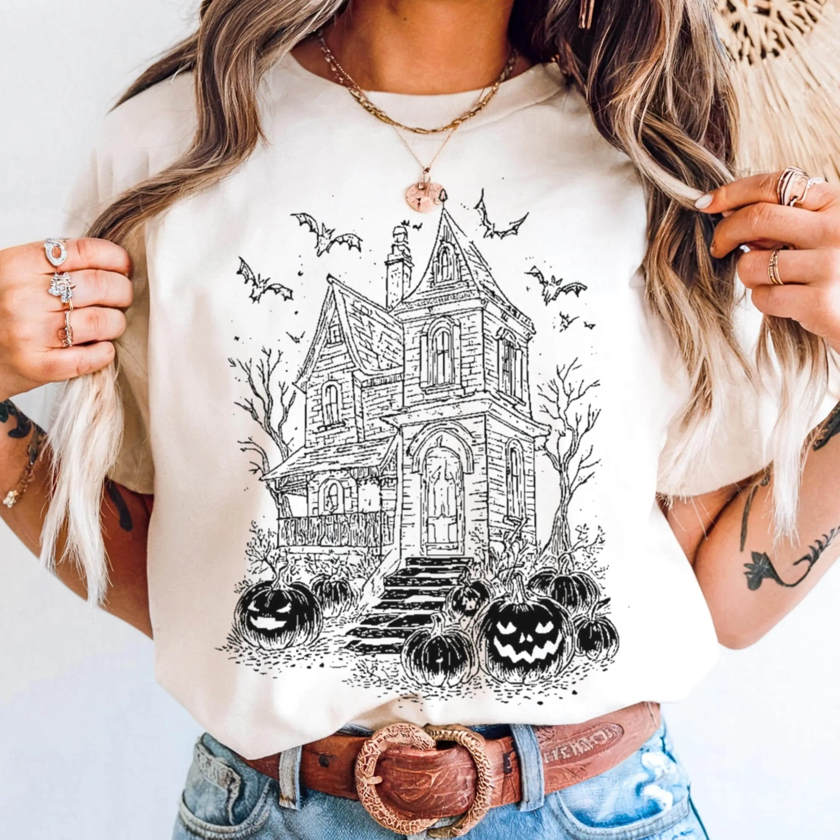 Comfort Colors Halloween Pumpkin Shirt, Haunted House Fall Spooky Gothic Scary Horror Graphic Tee Gift - photo 3