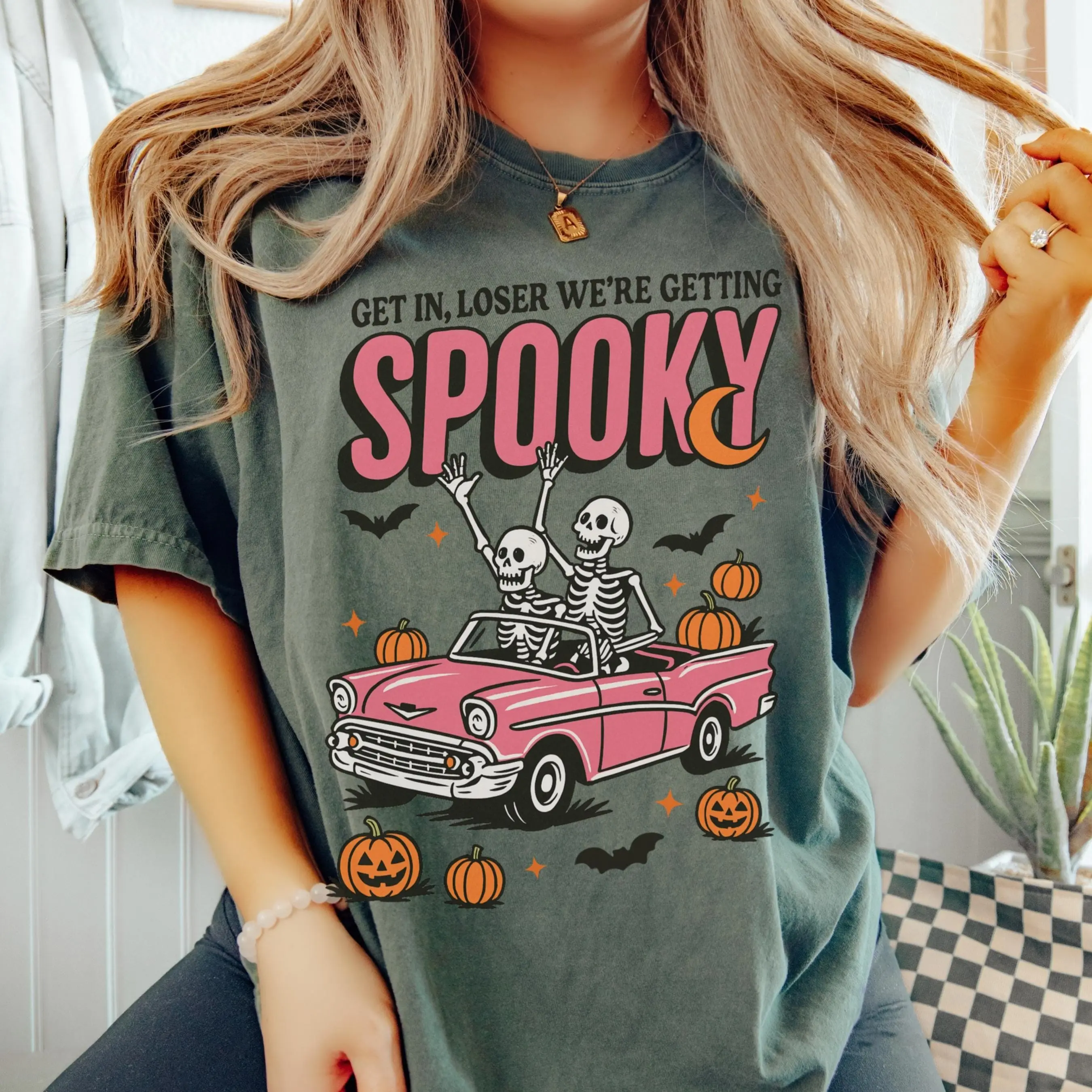 Comfort Colors Halloween Skeleton Shirt, Spooky Season Pumpkin Tee, Cozy Autumn Fall Graphic Top Gift - photo 2