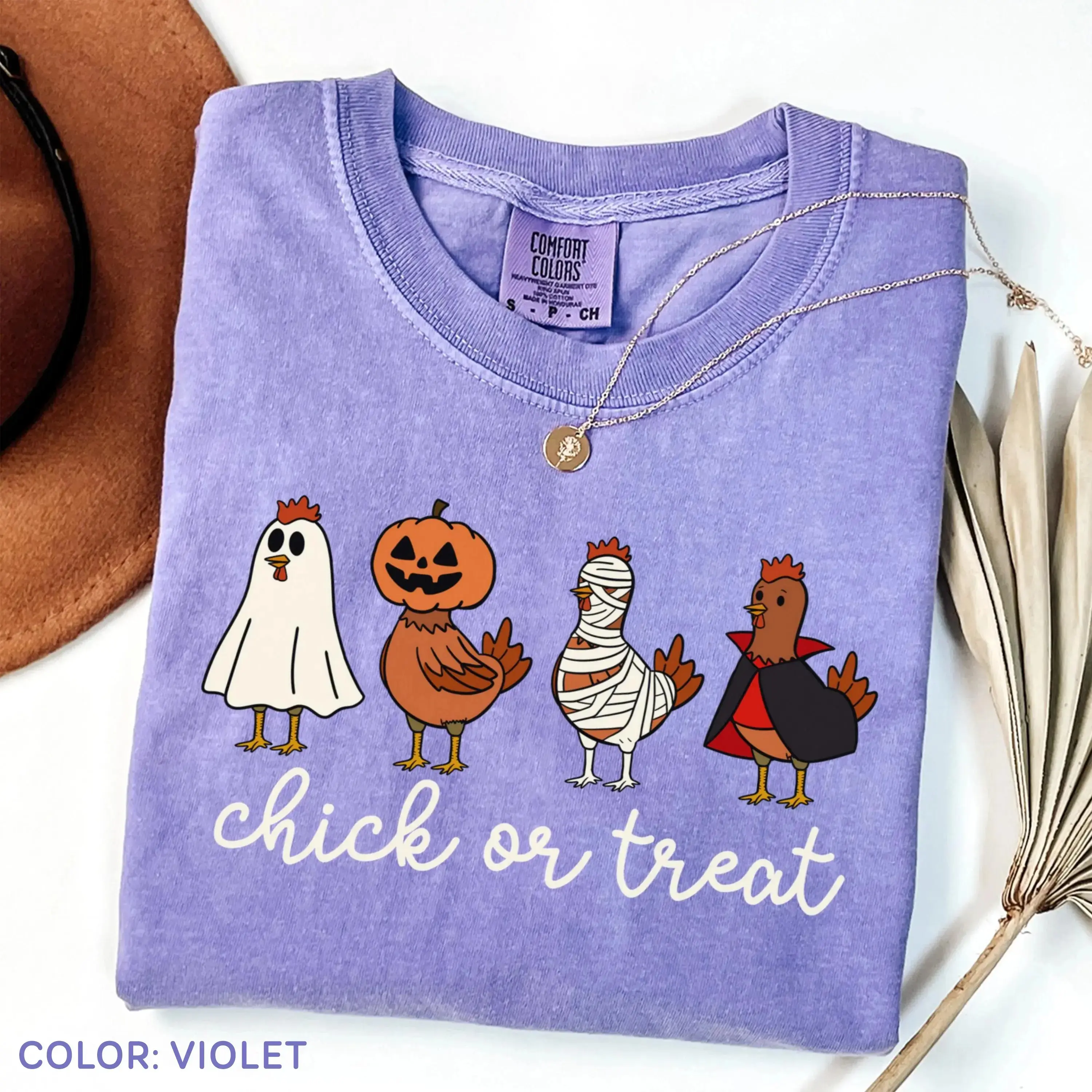 Comfort Colors Halloween Shirt, Spooky Chicken Lover Tee, Cute Ghost Graphic Fall Womens Funny Farm Animal Gift