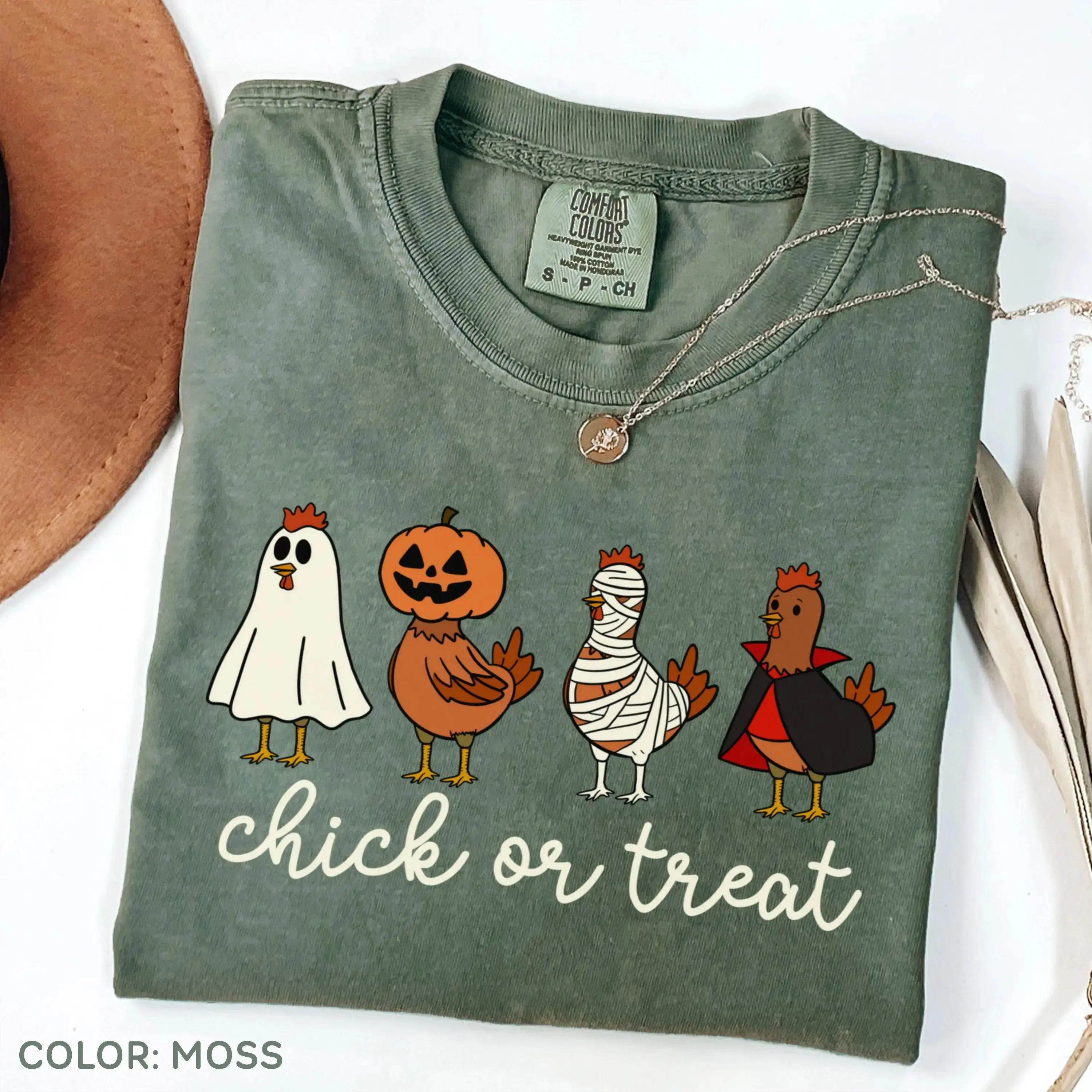 Comfort Colors Halloween Shirt, Spooky Chicken Lover Tee, Cute Ghost Graphic Fall Womens Funny Farm Animal Gift - photo 2