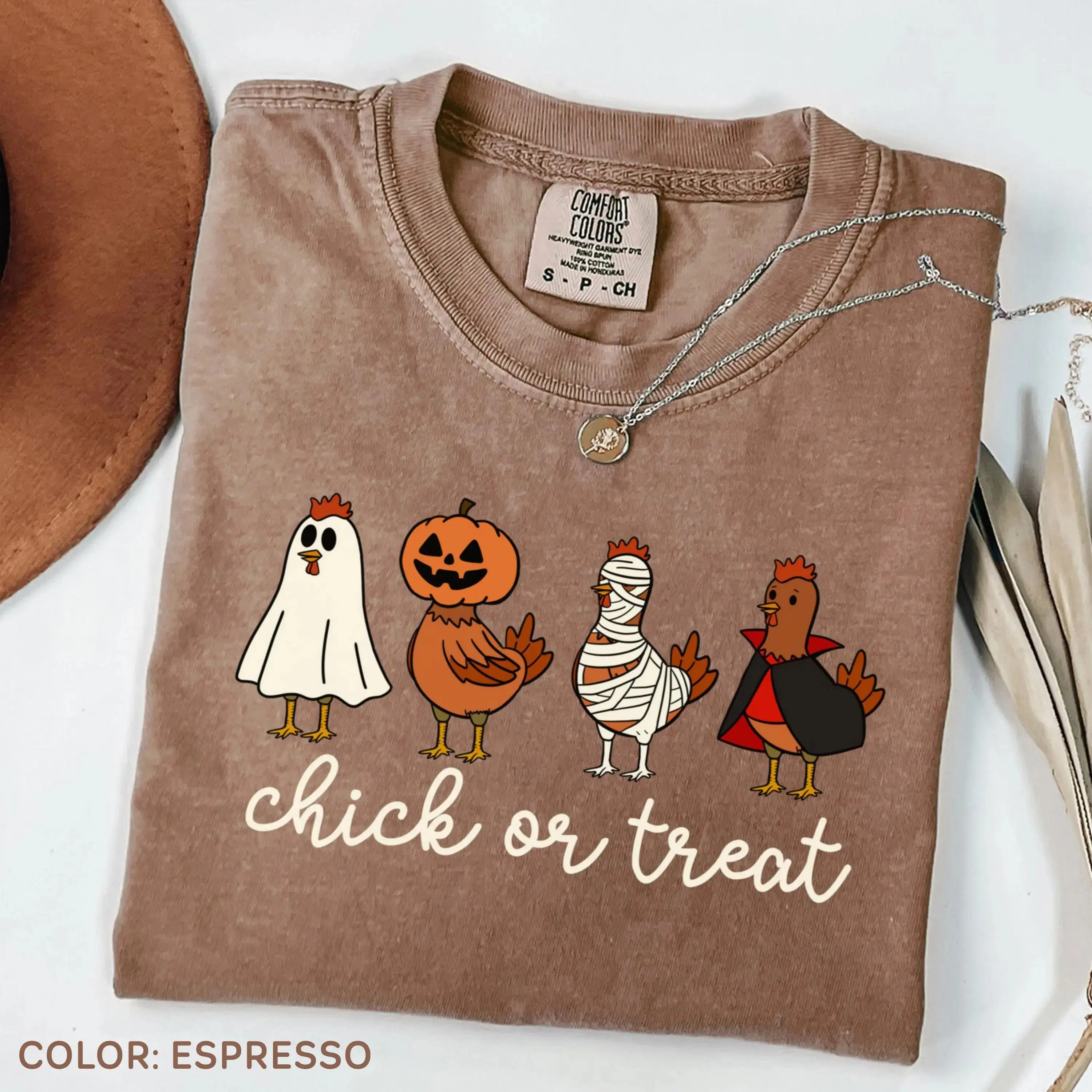 Comfort Colors Halloween Shirt, Spooky Chicken Lover Tee, Cute Ghost Graphic Fall Womens Funny Farm Animal Gift - photo 3