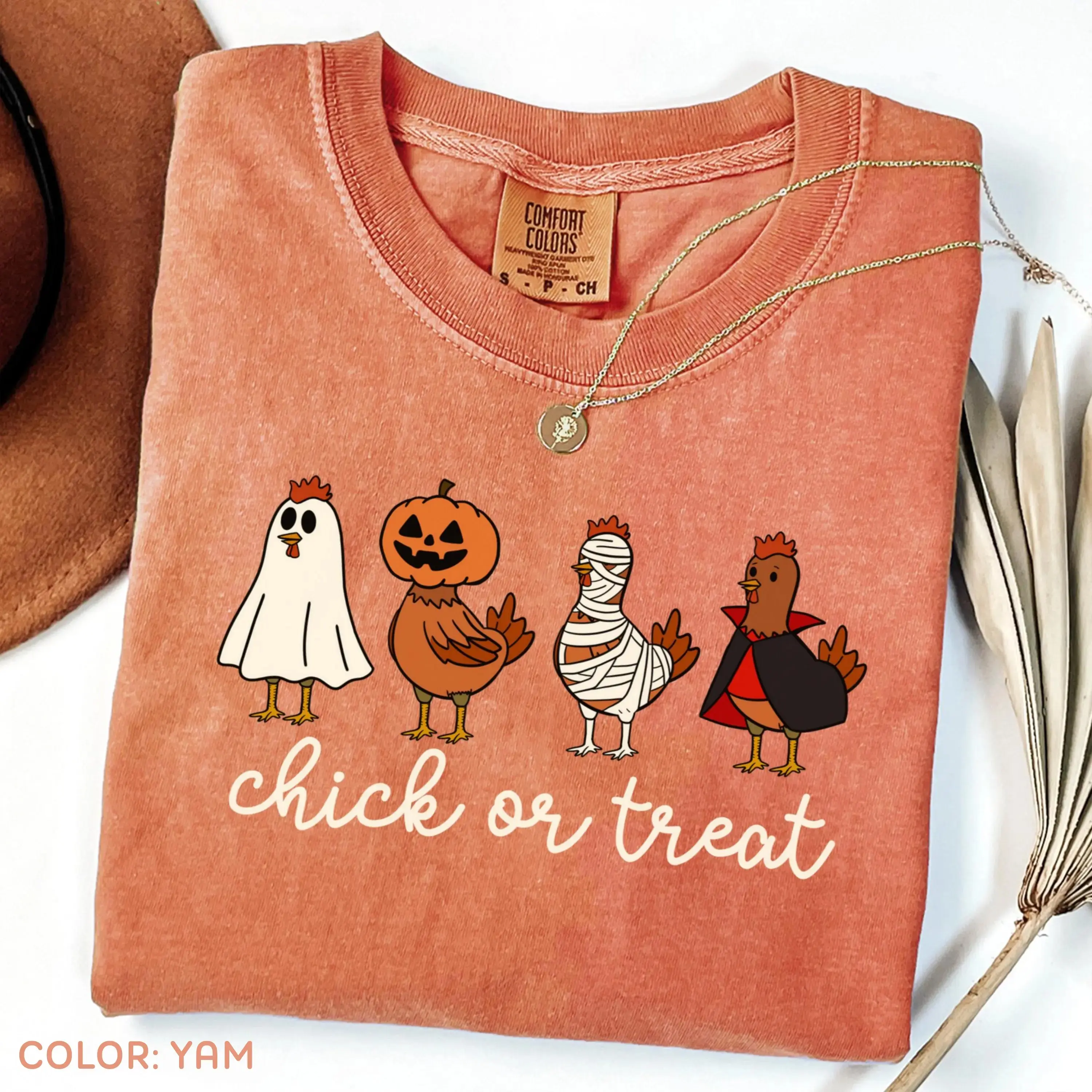 Comfort Colors Halloween Shirt, Spooky Chicken Lover Tee, Cute Ghost Graphic Fall Womens Funny Farm Animal Gift - photo 4