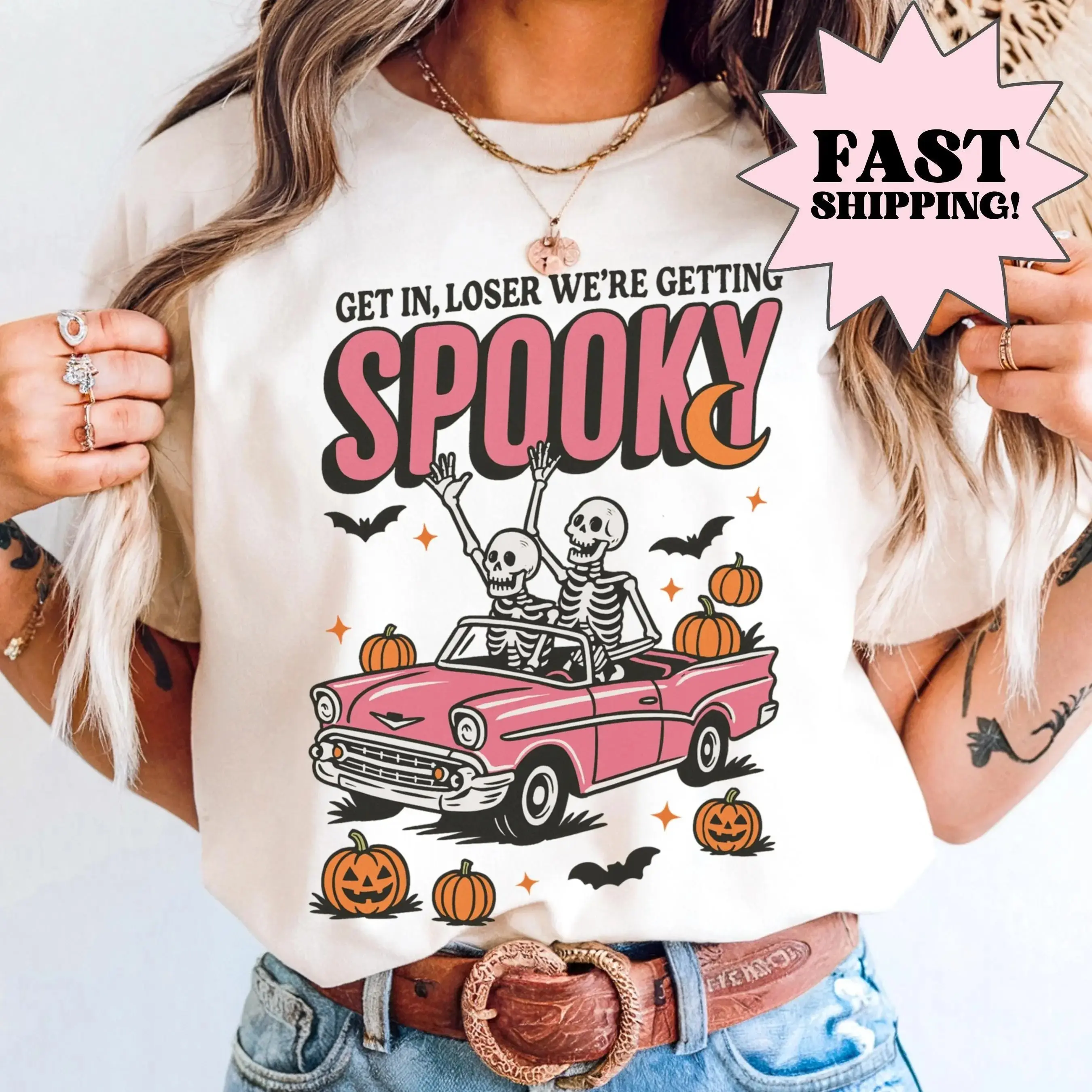 Comfort Colors Halloween Skeleton Shirt, Womens Fall Spooky Season Pumpkin Cozy Autumn Gift Tee - photo 2