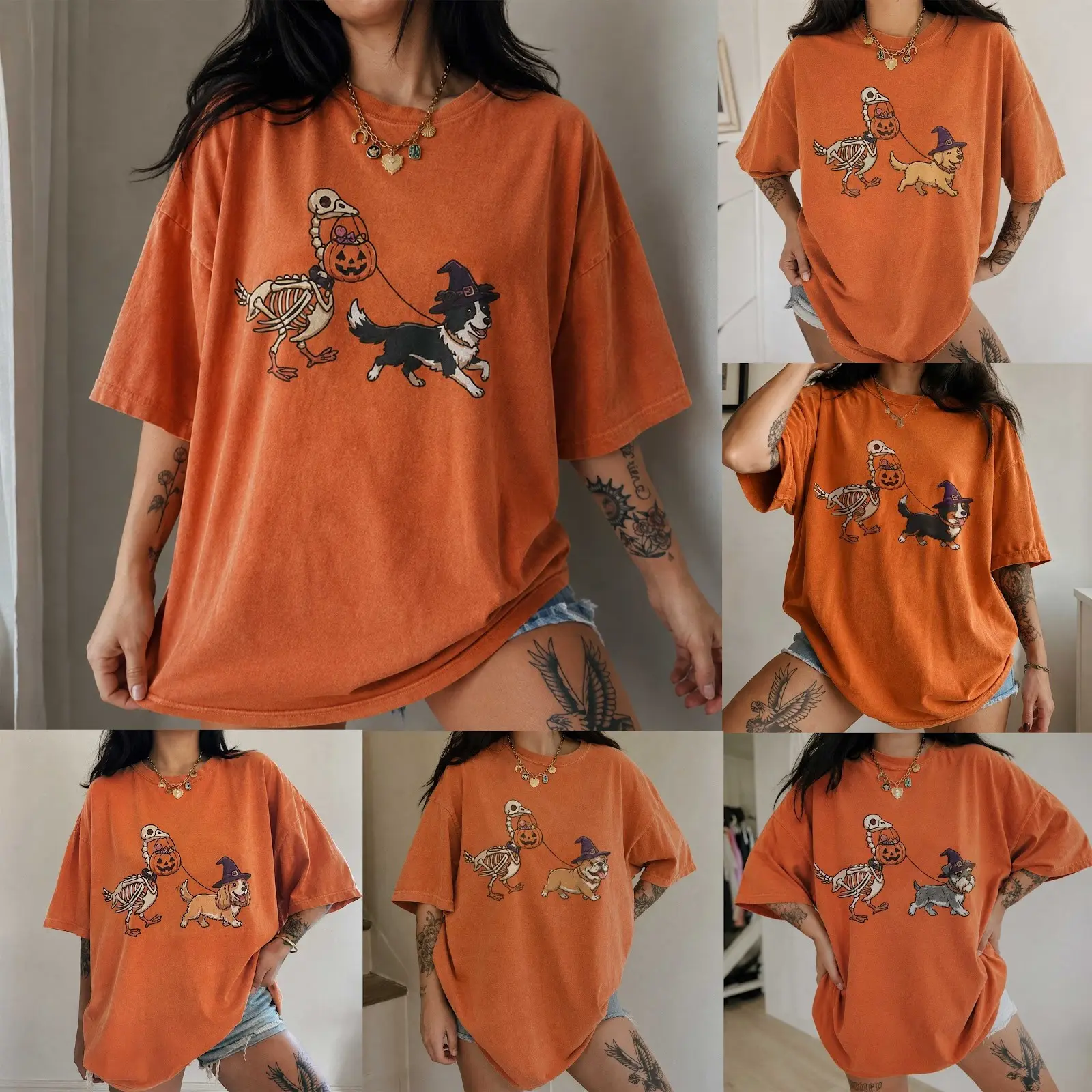Comfort Colors Halloween Silly Goose Dog Shirt, 20+ Breeds Retro Spooky Season Witch Puppy Lover Tee