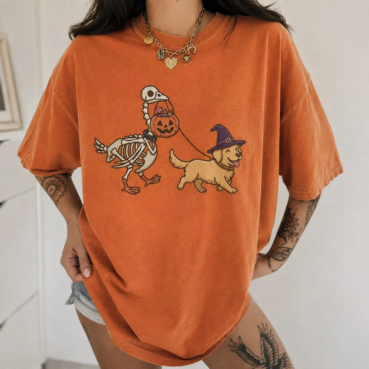 Comfort Colors Halloween Silly Goose Dog Shirt, 20+ Breeds Retro Spooky Season Witch Puppy Lover Tee - photo 2