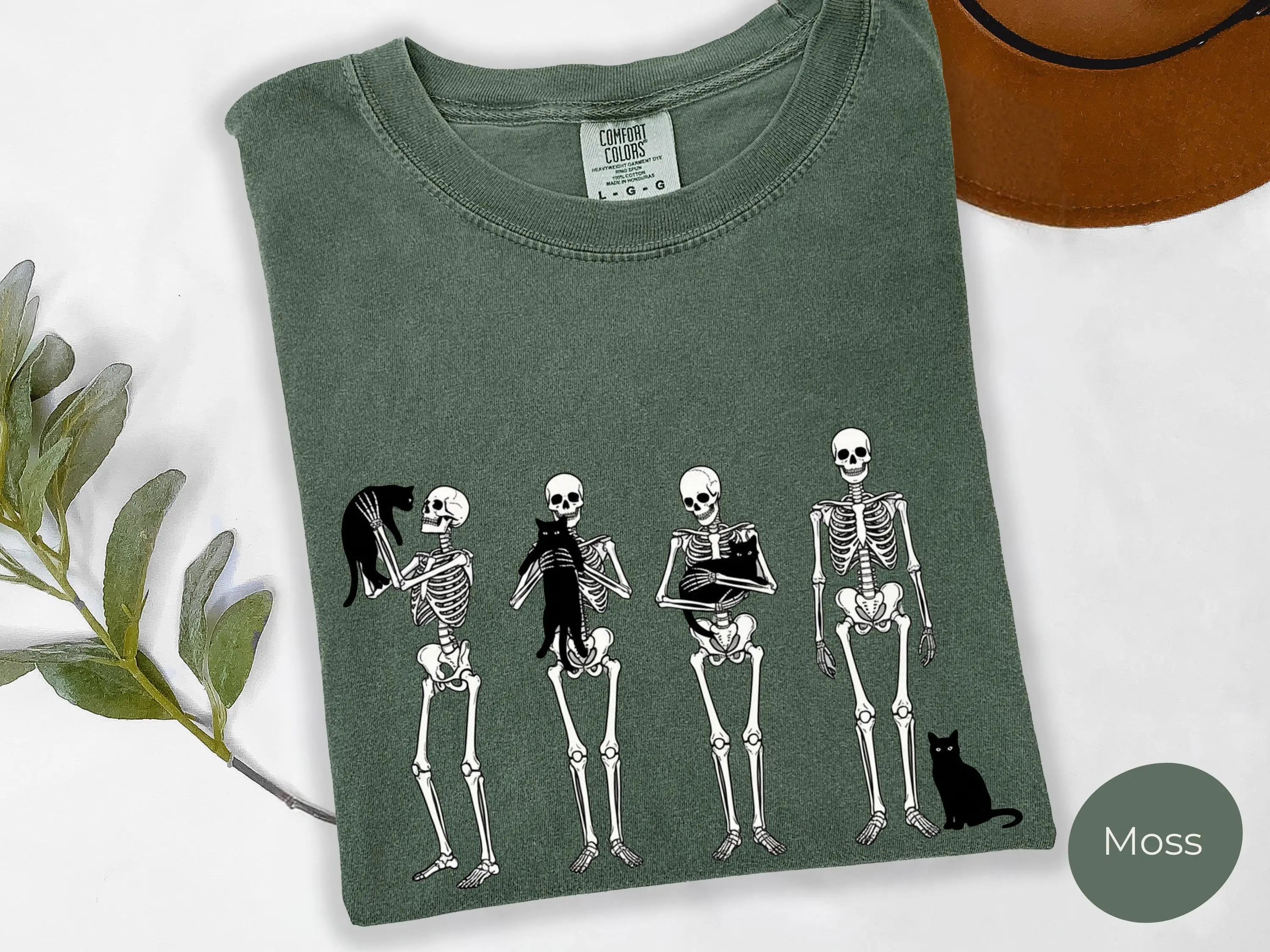 Comfort Colors Halloween Skull Cats Shirt, Funny Spooky Season Graphic Tee, Cat Mom Lover Gift
