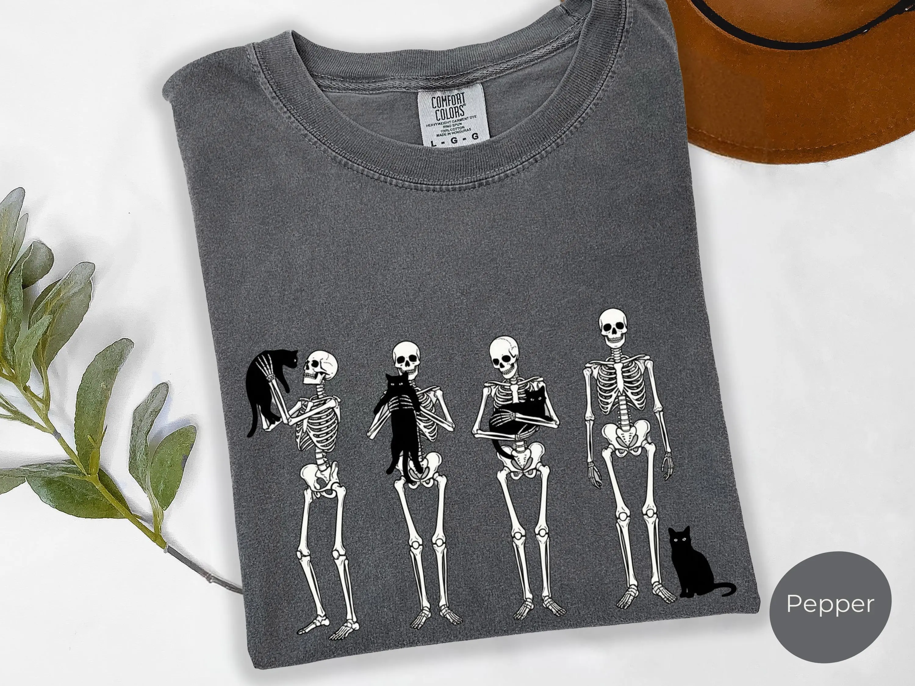 Comfort Colors Halloween Skull Cats Shirt, Funny Spooky Season Graphic Tee, Cat Mom Lover Gift - photo 2