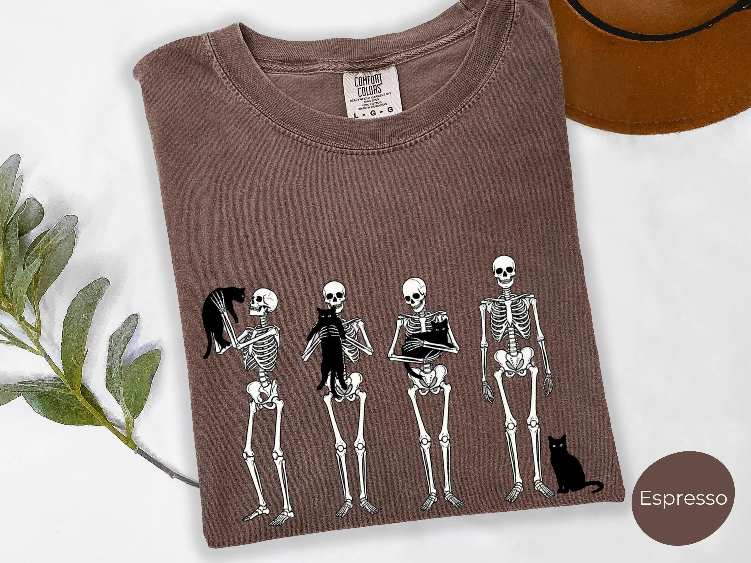 Comfort Colors Halloween Skull Cats Shirt, Funny Spooky Season Graphic Tee, Cat Mom Lover Gift - photo 4