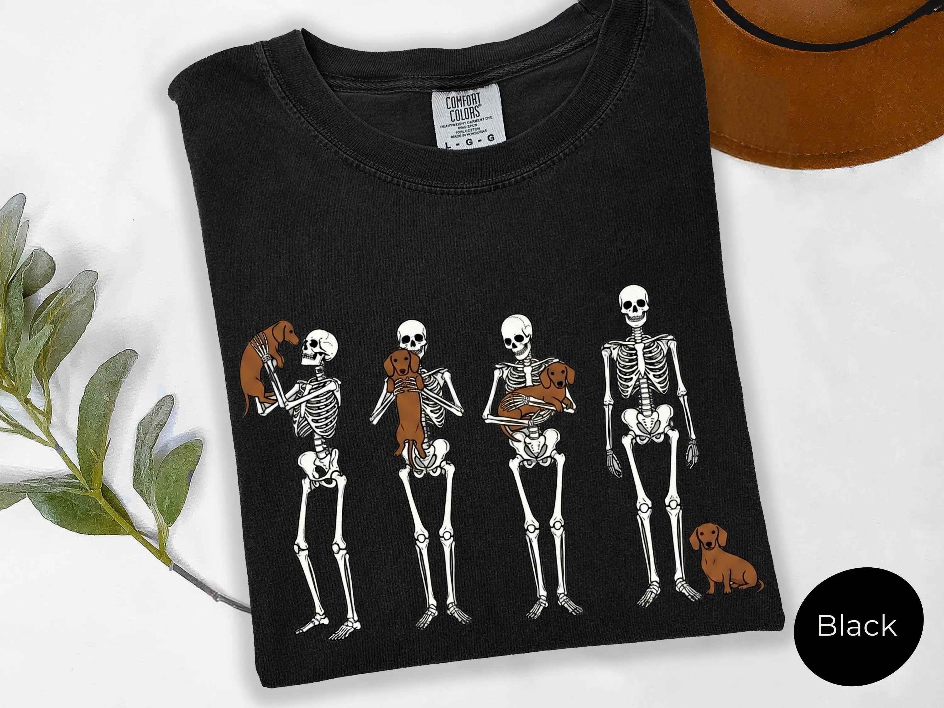 Comfort Colors Halloween Skull Dachshund Shirt, Funny Wiener Dog Lover Spooky Season Graphic Tee Gift - photo 4
