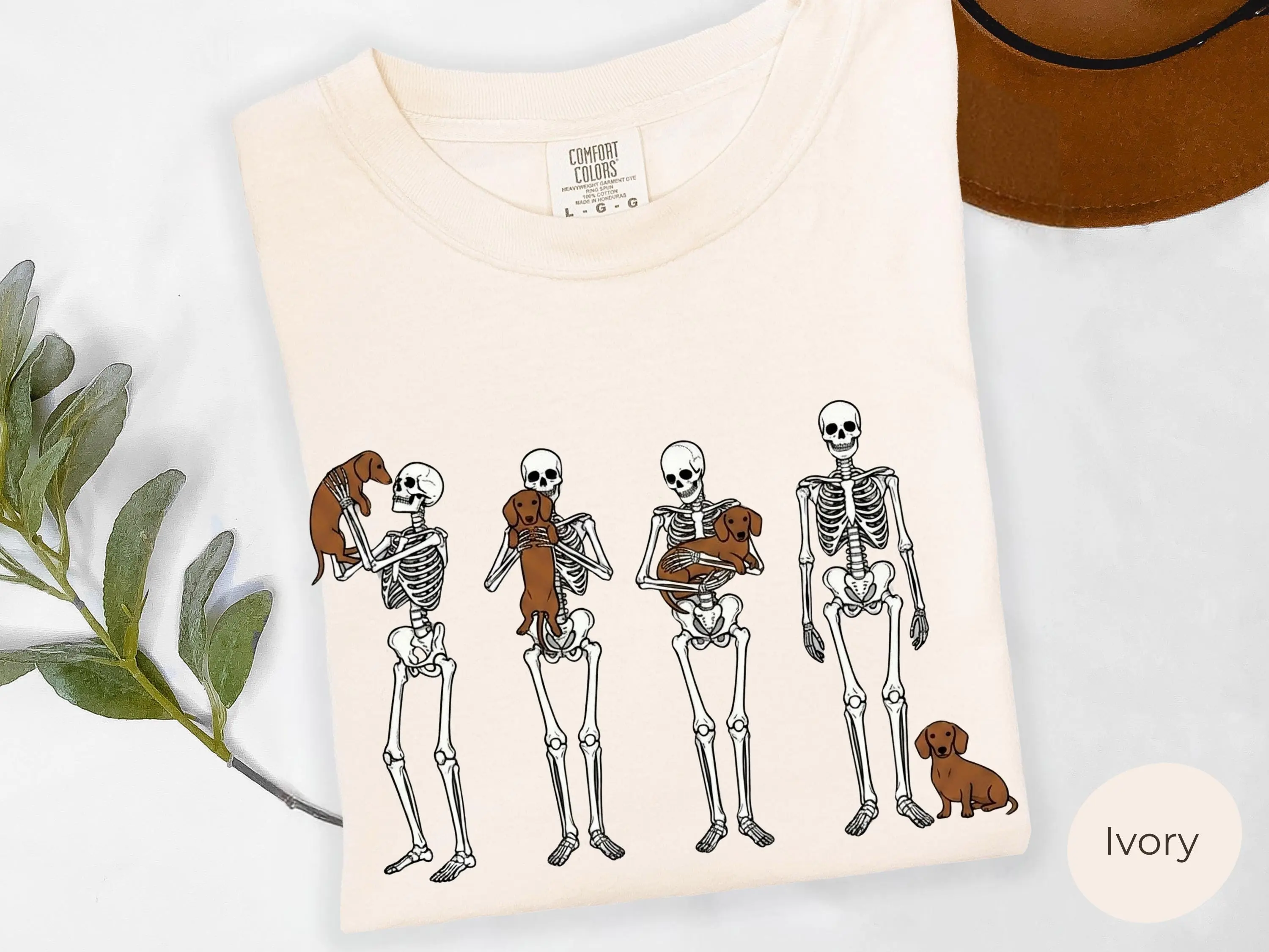 Comfort Colors Halloween Skull Dachshund Shirt, Funny Wiener Dog Lover Spooky Season Graphic Tee Gift - photo 5