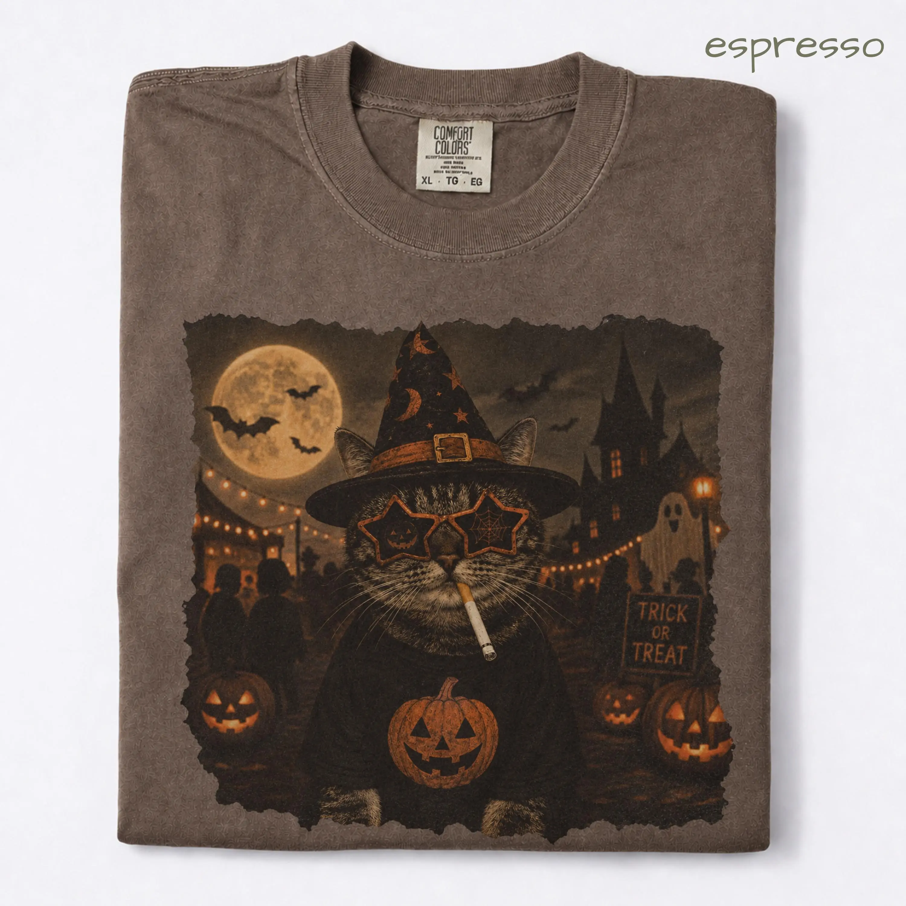 Comfort Colors Halloween Smoking Cat Shirt, Funny Spooky Kitty Graphic Tee, Cute Fall Gift - photo 2