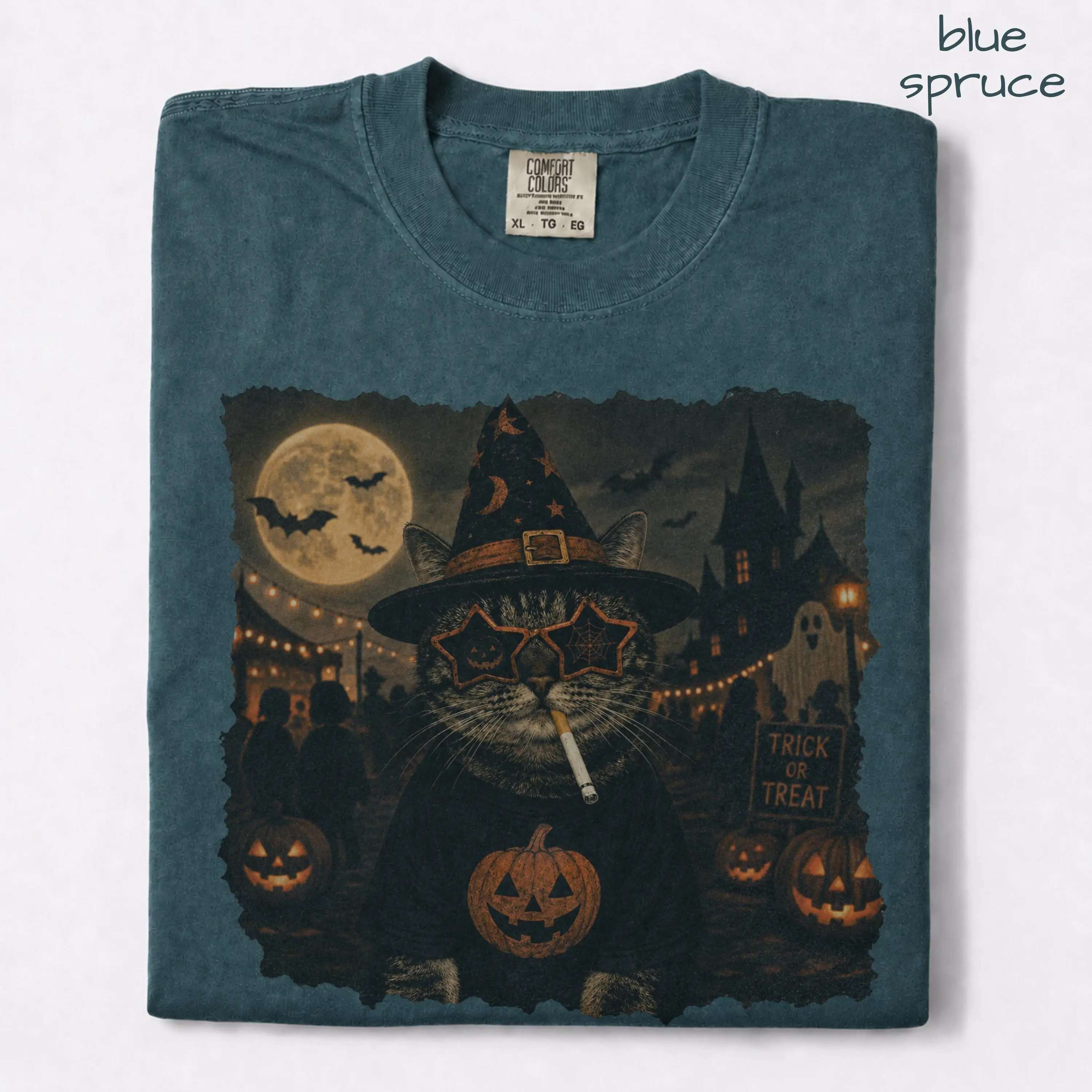 Comfort Colors Halloween Smoking Cat Shirt, Funny Spooky Kitty Graphic Tee, Cute Fall Gift - photo 3