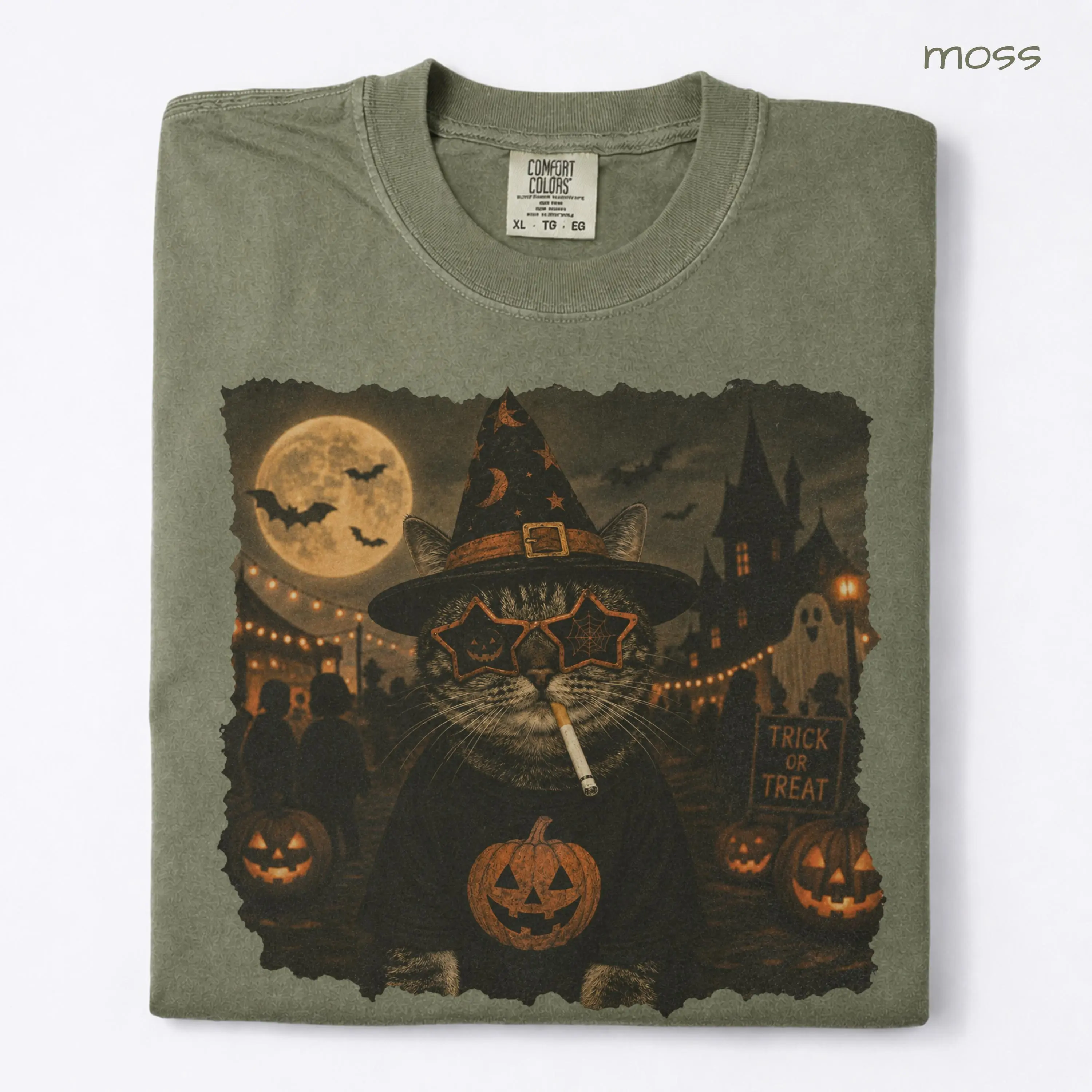 Comfort Colors Halloween Smoking Cat Shirt, Funny Spooky Kitty Graphic Tee, Cute Fall Gift - photo 4