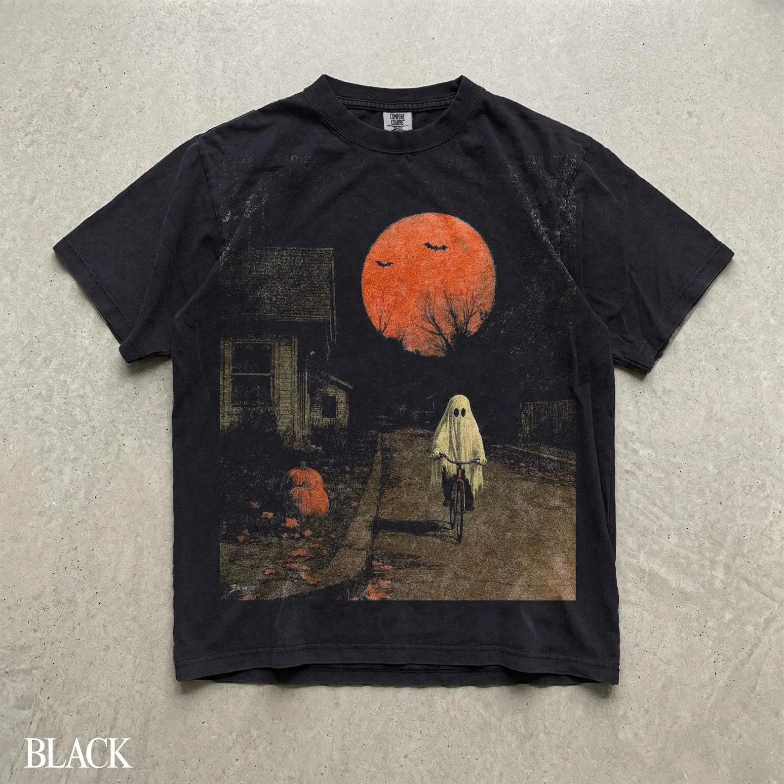 Comfort Colors Spooky Ghost Biking Shirt, Gothic Vintage Halloween Pumpkin Fall Graphic Tee Gift