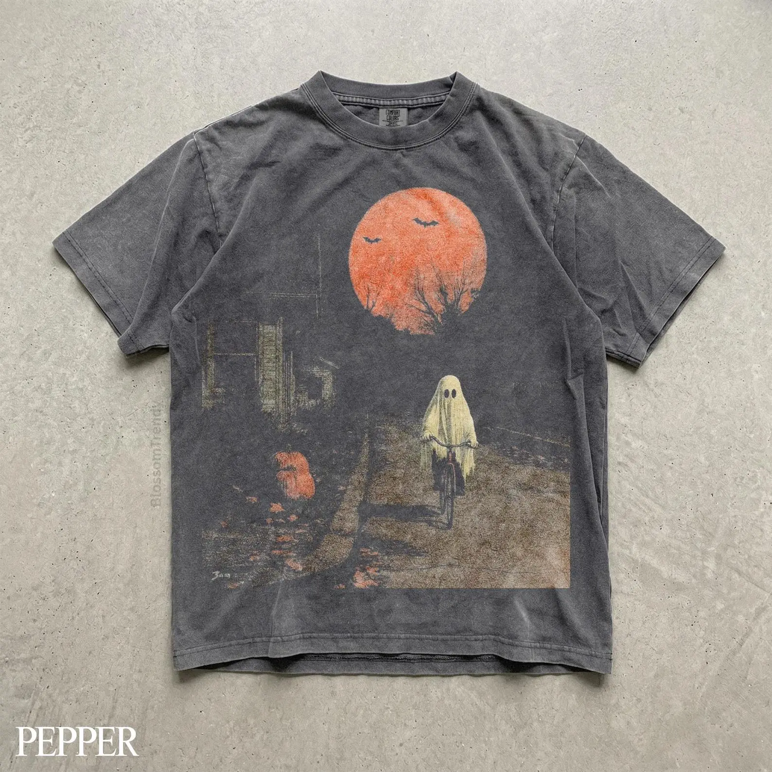 Comfort Colors Spooky Ghost Biking Shirt, Gothic Vintage Halloween Pumpkin Fall Graphic Tee Gift - photo 2