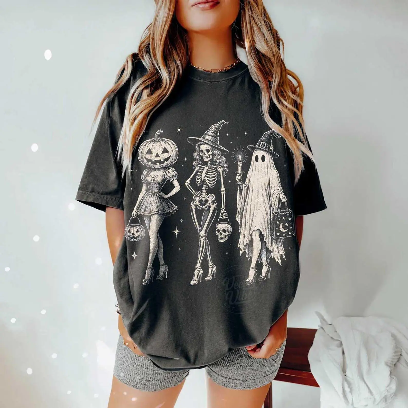 Comfort Colors Halloween Spooky Girl Squad Shirt, Retro Skeleton Ghost Pumpkin Witchy Fall Tee
