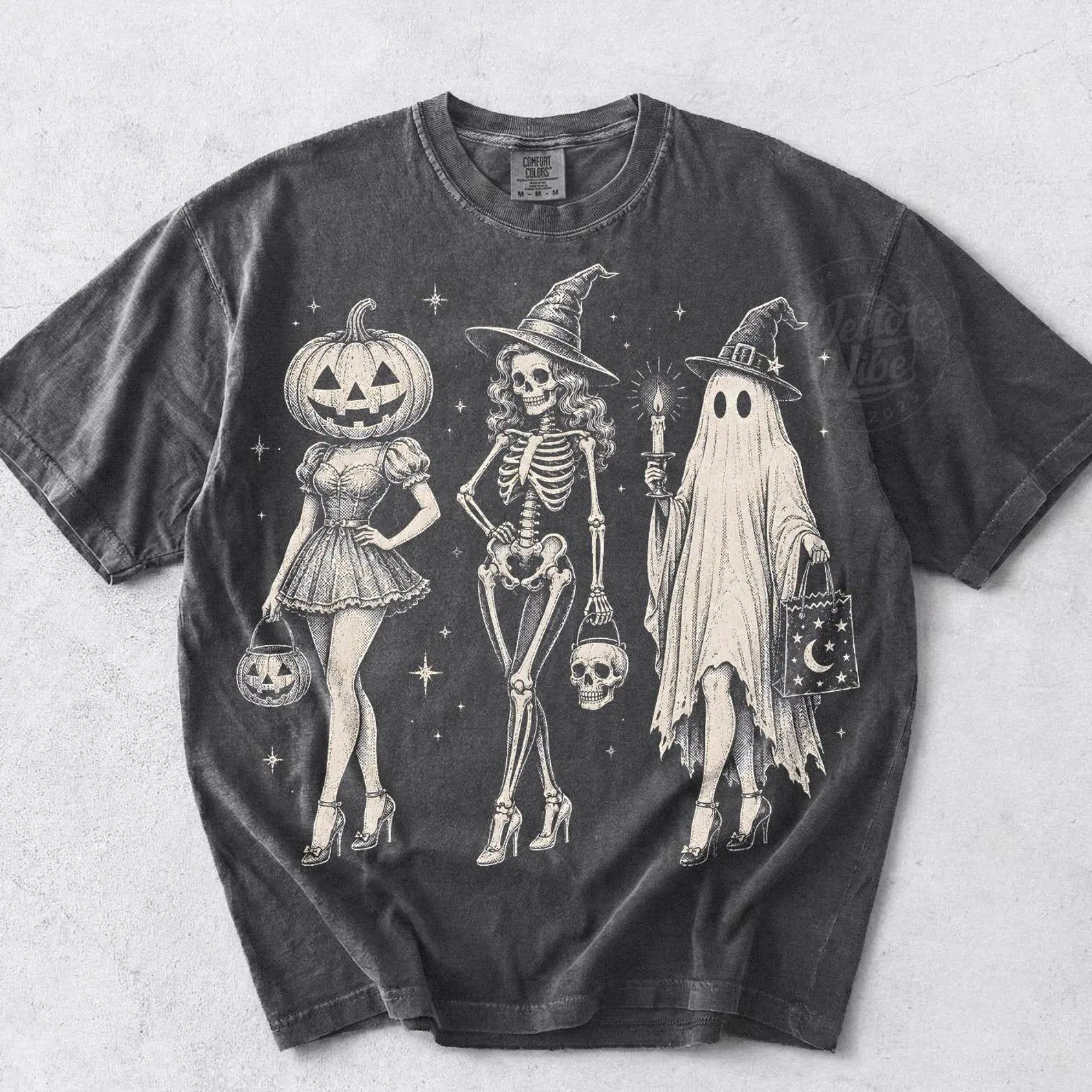 Comfort Colors Halloween Spooky Girl Squad Shirt, Retro Skeleton Ghost Pumpkin Witchy Fall Tee - photo 2