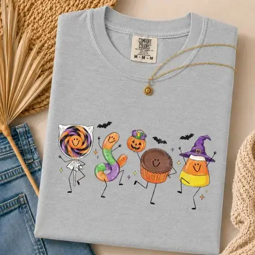 Comfort Colors Halloween Sweet Treats Shirt, Cute Candy Corn Cupcake Spooky Trick Or Treat Graphic Tee - photo 5