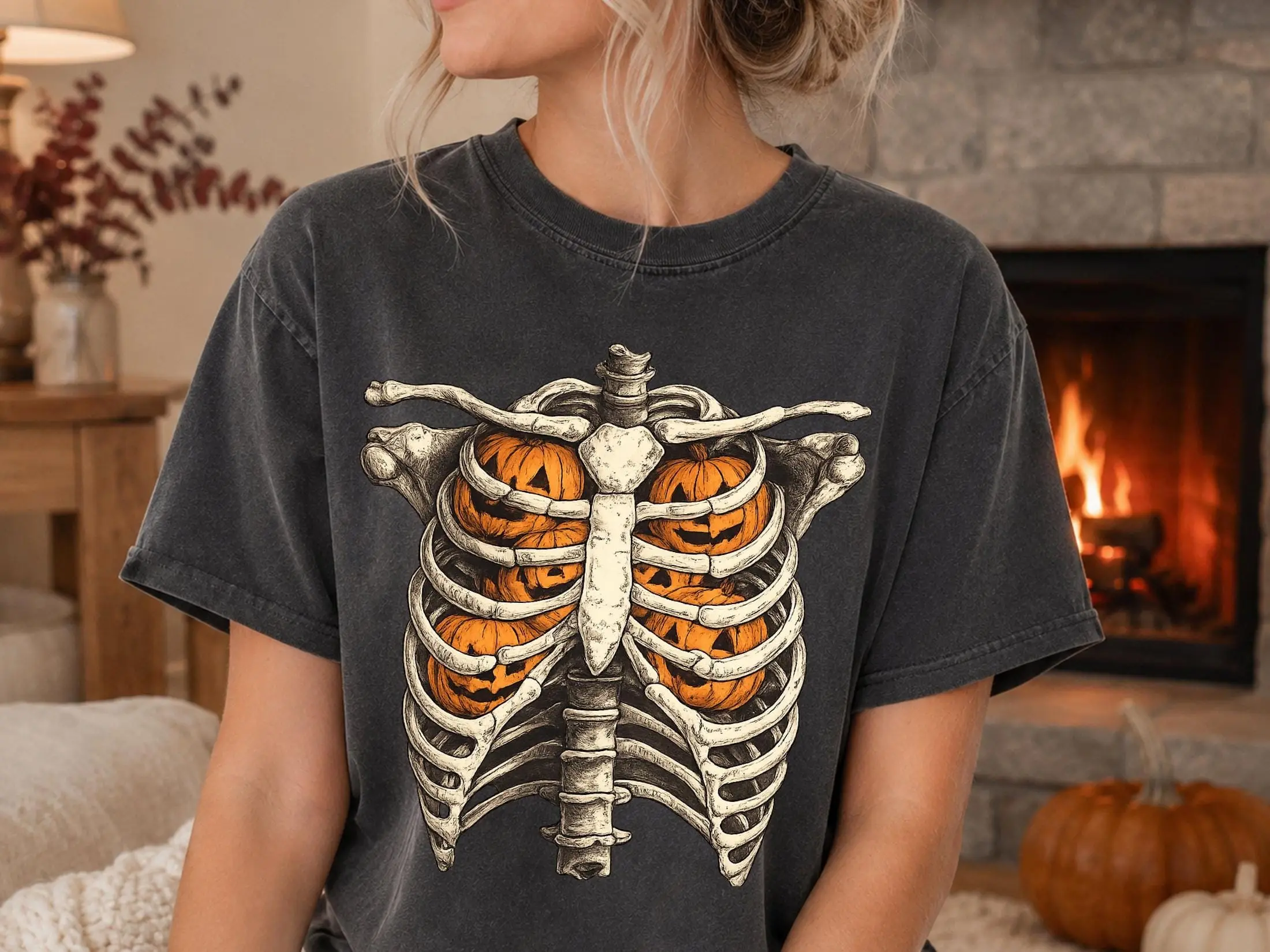 Comfort Colors Retro Halloween T-Shirt, Cute Ghost Skeleton Fall Tee, Pumpkin Season Shirt for Women