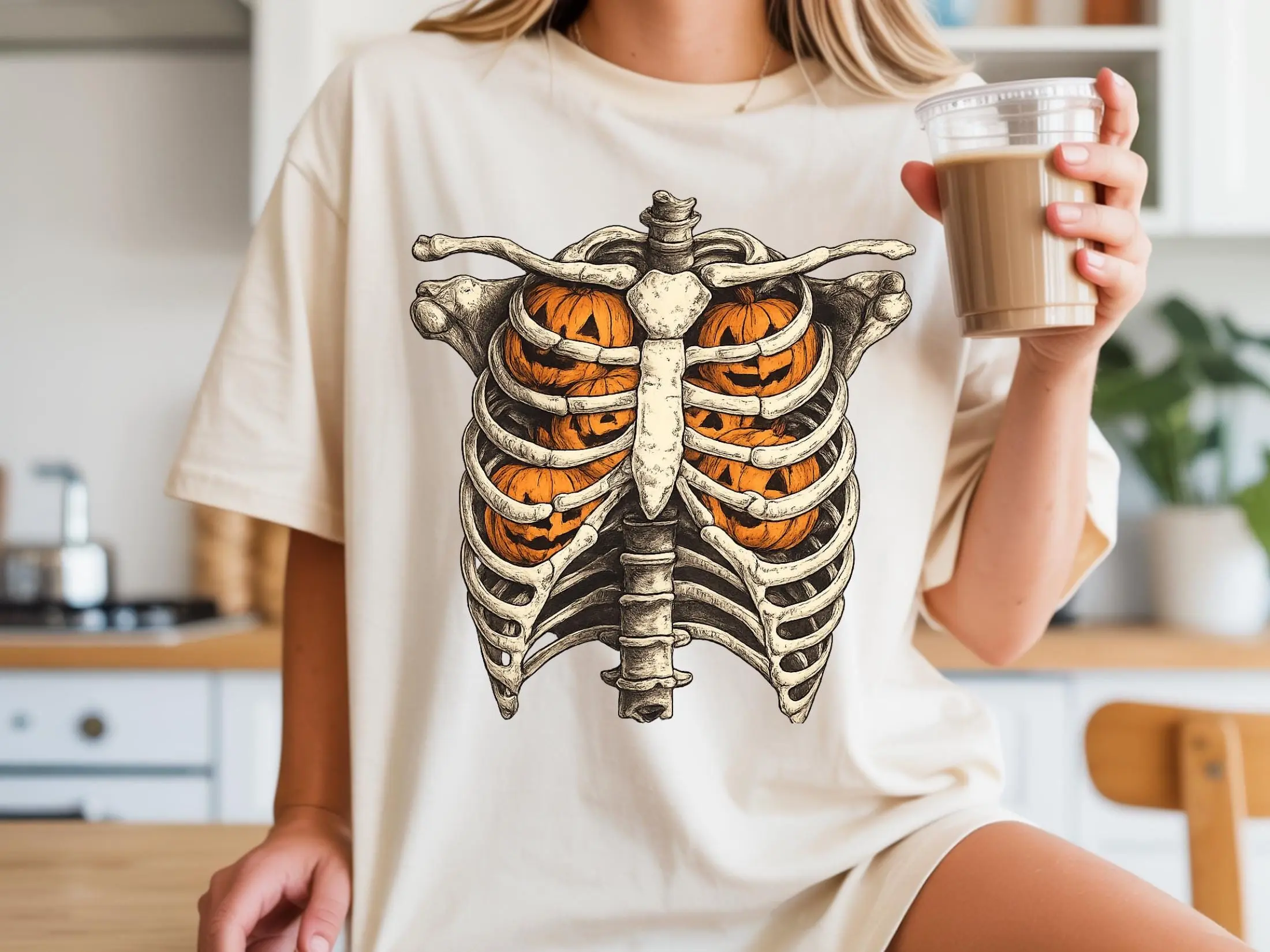 Comfort Colors Retro Halloween T-Shirt, Cute Ghost Skeleton Fall Tee, Pumpkin Season Shirt for Women - photo 2
