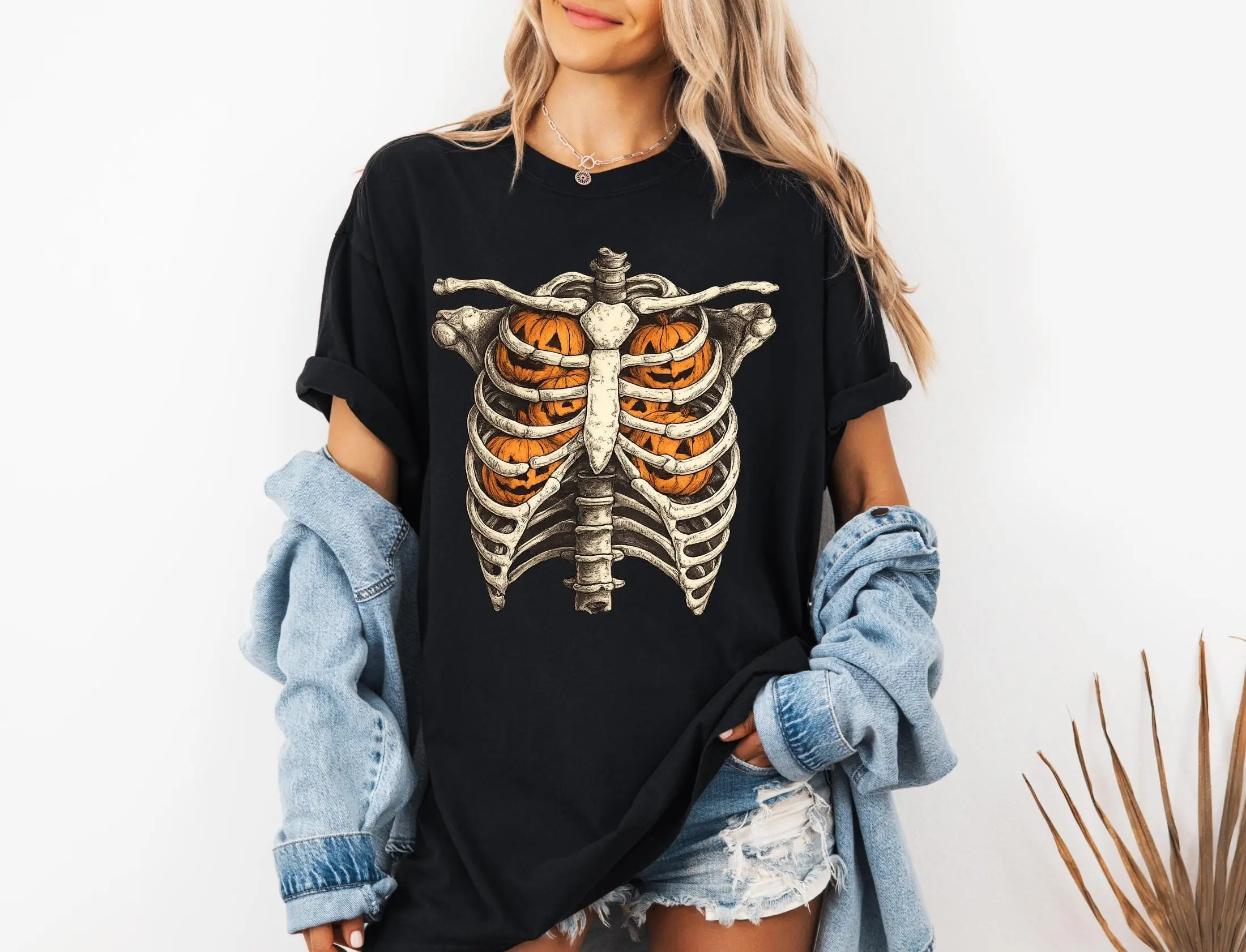 Comfort Colors Retro Halloween T-Shirt, Cute Ghost Skeleton Fall Tee, Pumpkin Season Shirt for Women - photo 3