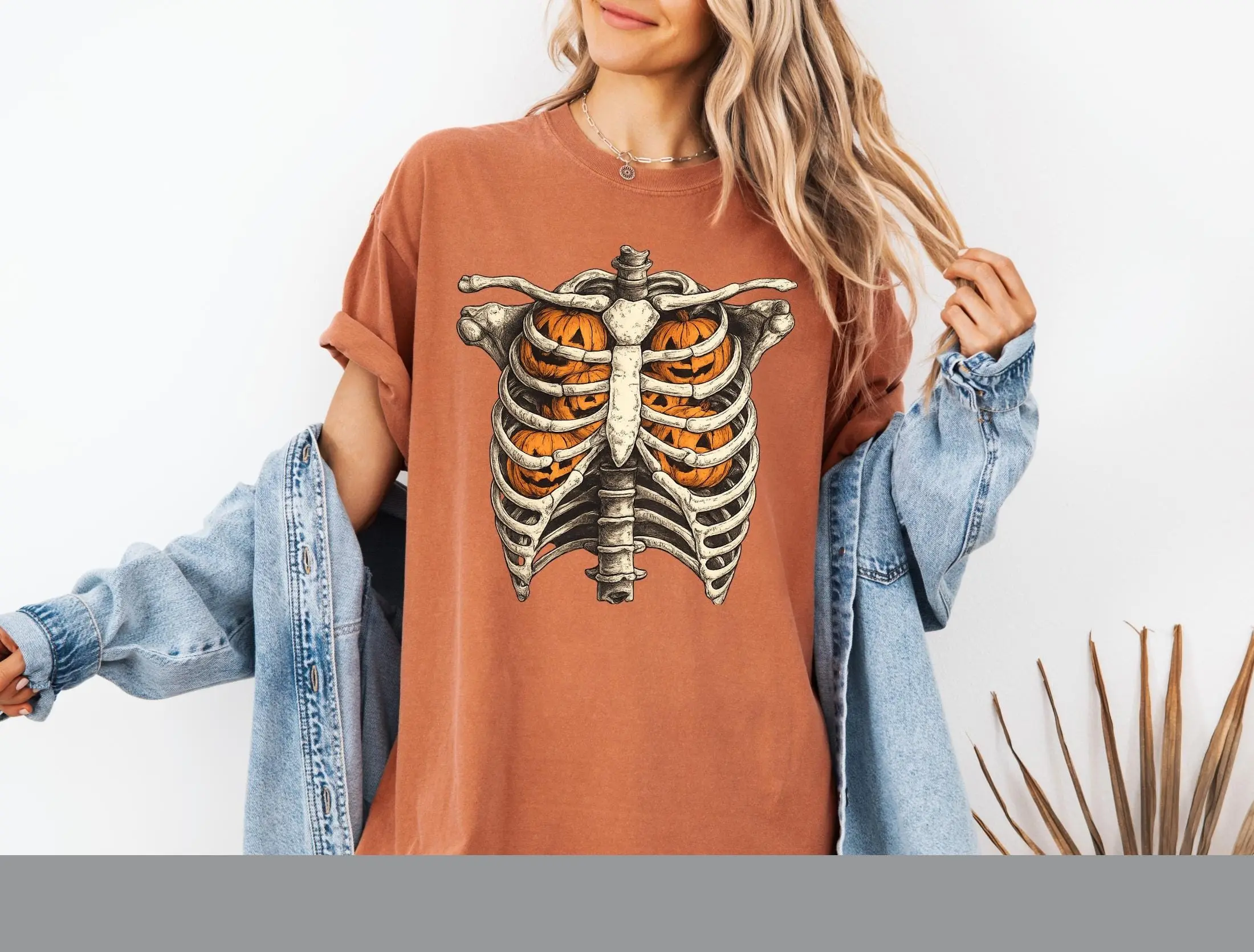 Comfort Colors Retro Halloween T-Shirt, Cute Ghost Skeleton Fall Tee, Pumpkin Season Shirt for Women - photo 4