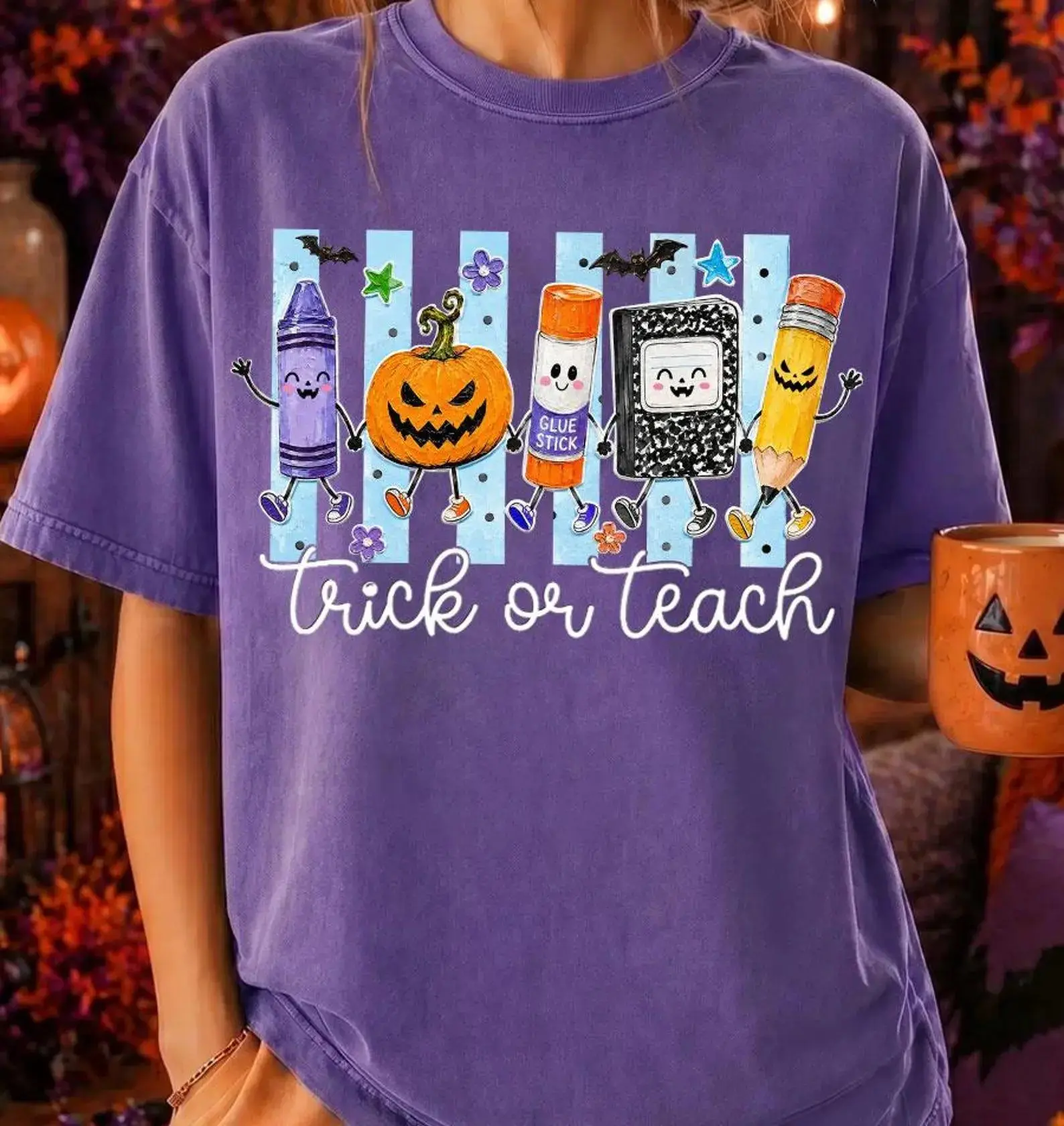 Comfort Colors Halloween Teacher Ghost Shirt, Striped Back to School Tee, Funny Boo Crew Graphic Top