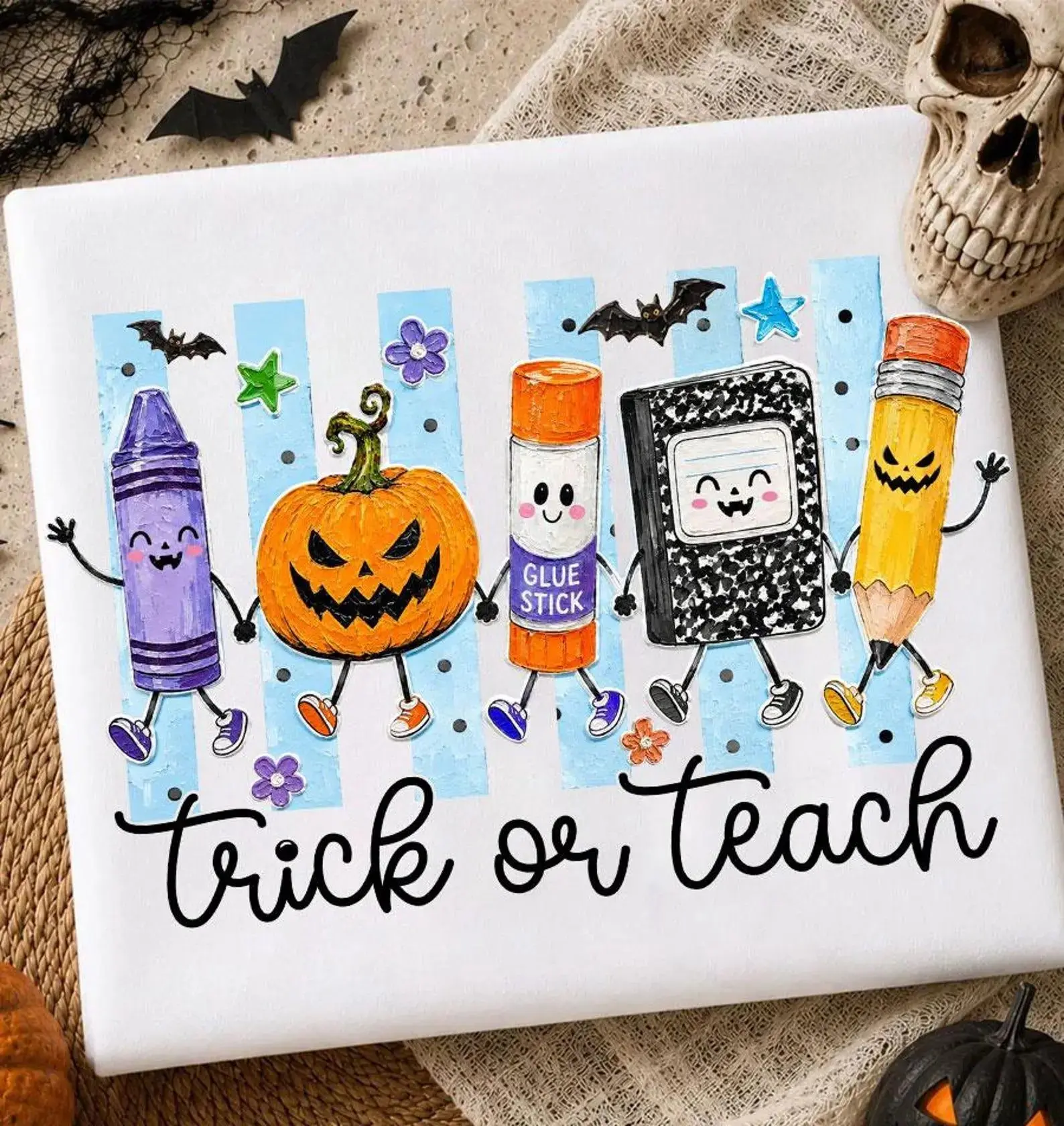 Comfort Colors Halloween Teacher Ghost Shirt, Striped Back to School Tee, Funny Boo Crew Graphic Top - photo 3