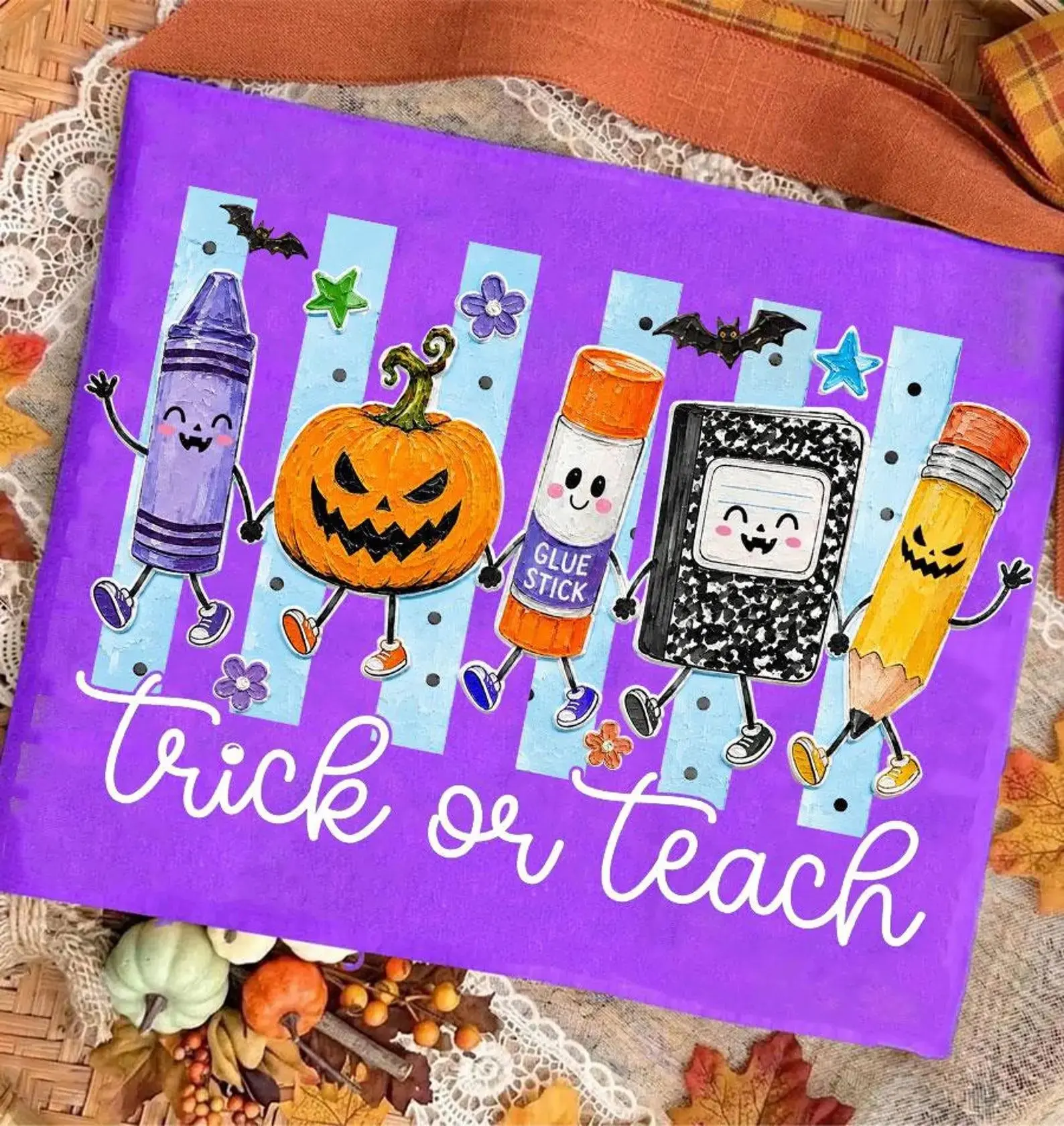 Comfort Colors Halloween Teacher Ghost Shirt, Striped Back to School Tee, Funny Boo Crew Graphic Top - photo 4