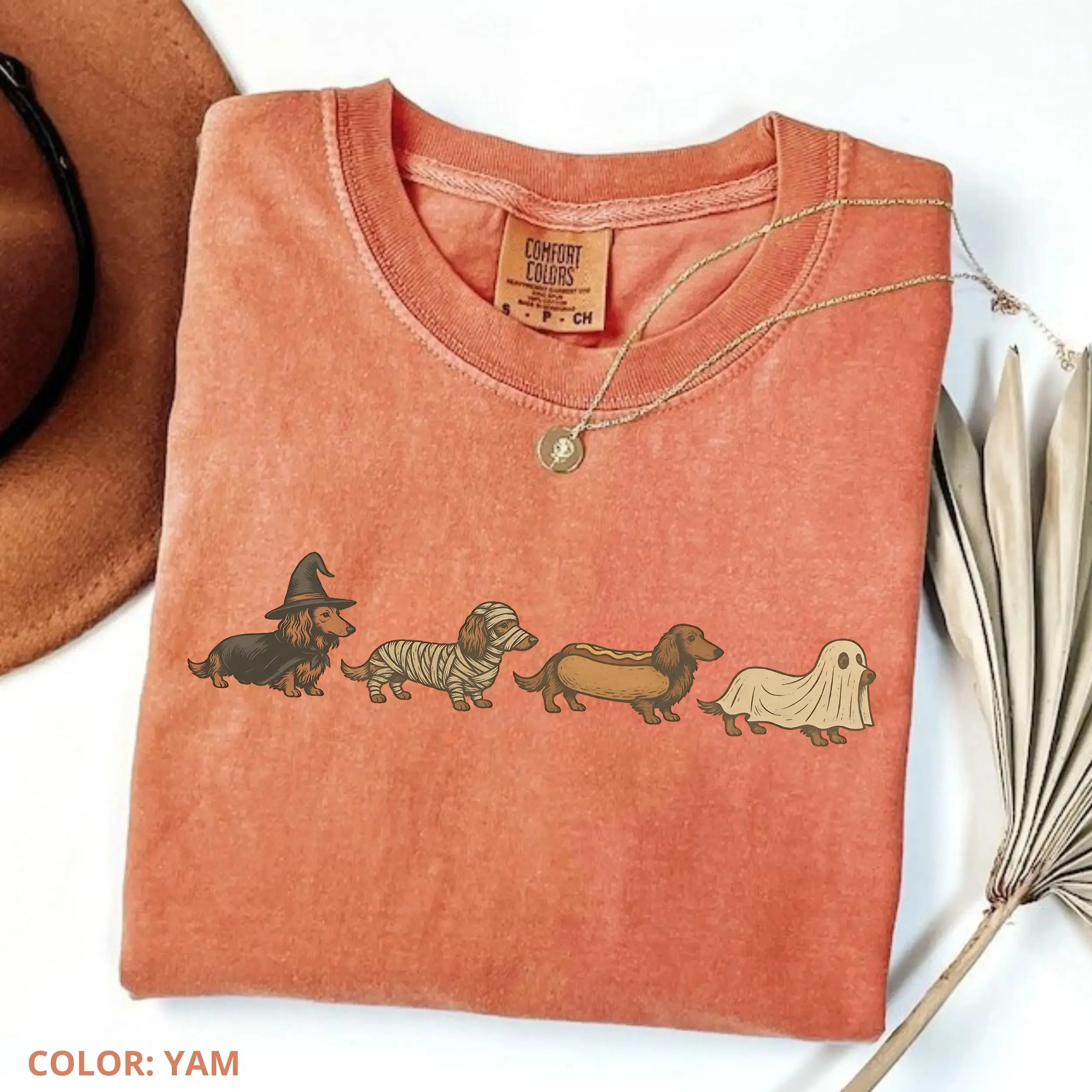Comfort Colors Halloween Wiener Dachshund T-Shirt, Funny Retro Fall Costume Cute Dog Lover Unisex Tee - photo 2