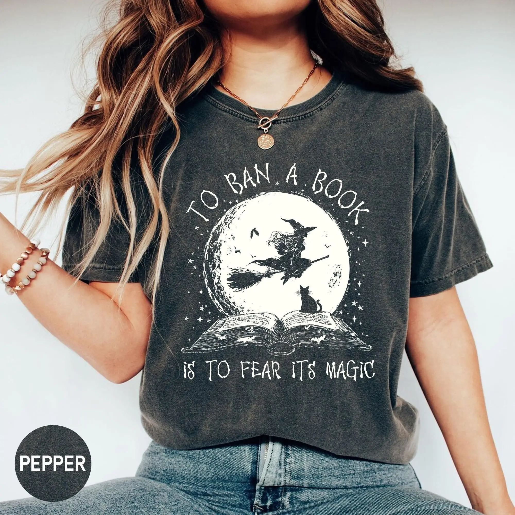Comfort Colors Halloween Witch Book Shirt, Reading Library Tee, Cute Fall Bookish Gift for Readers