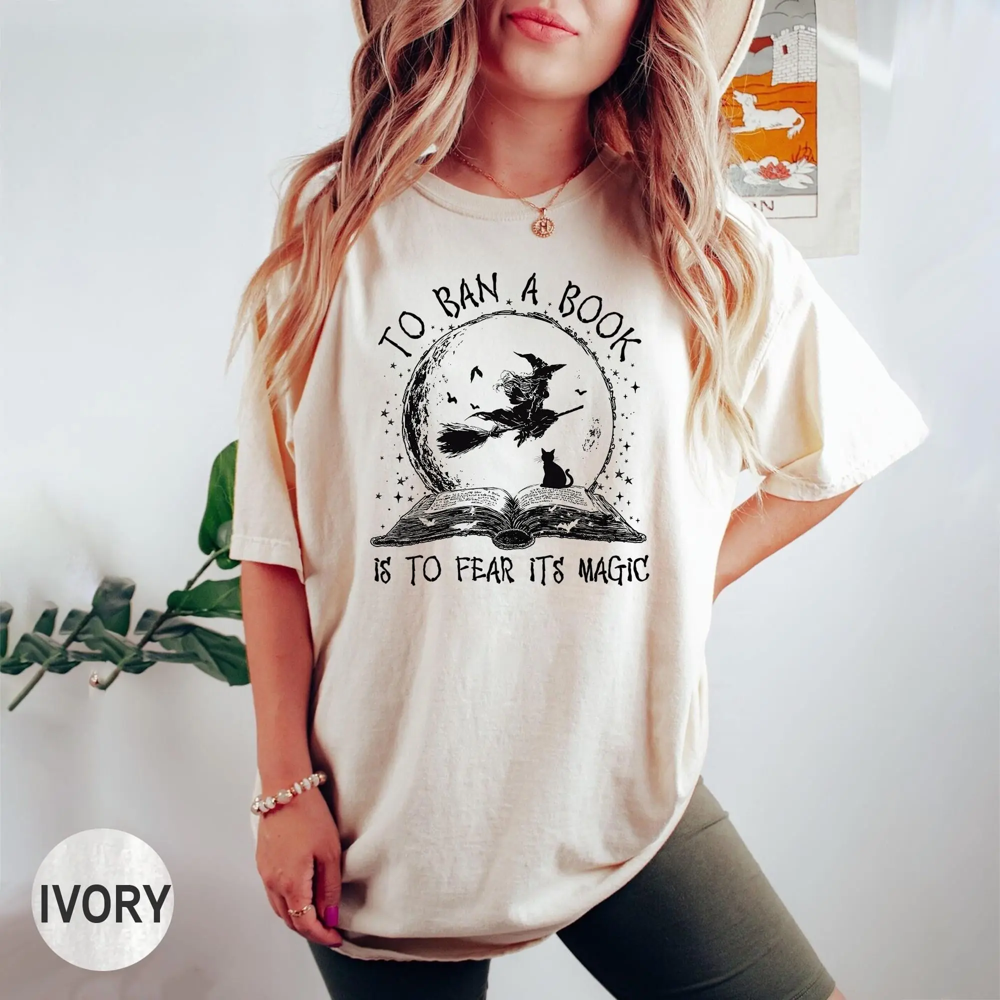 Comfort Colors Halloween Witch Book Shirt, Reading Library Tee, Cute Fall Bookish Gift for Readers - photo 2