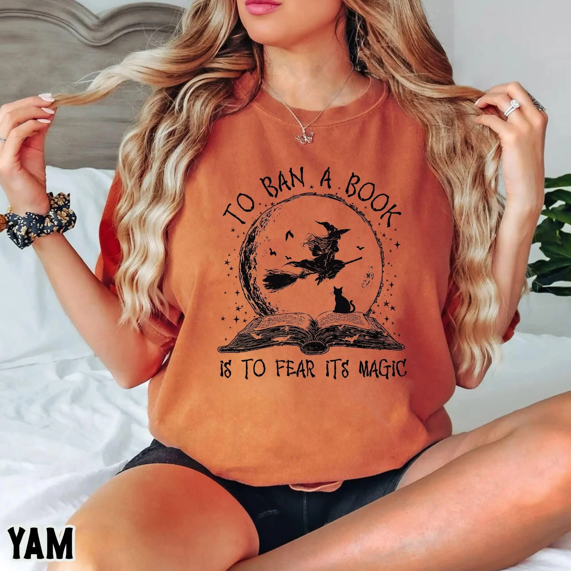Comfort Colors Halloween Witch Book Shirt, Reading Library Tee, Cute Fall Bookish Gift for Readers - photo 3