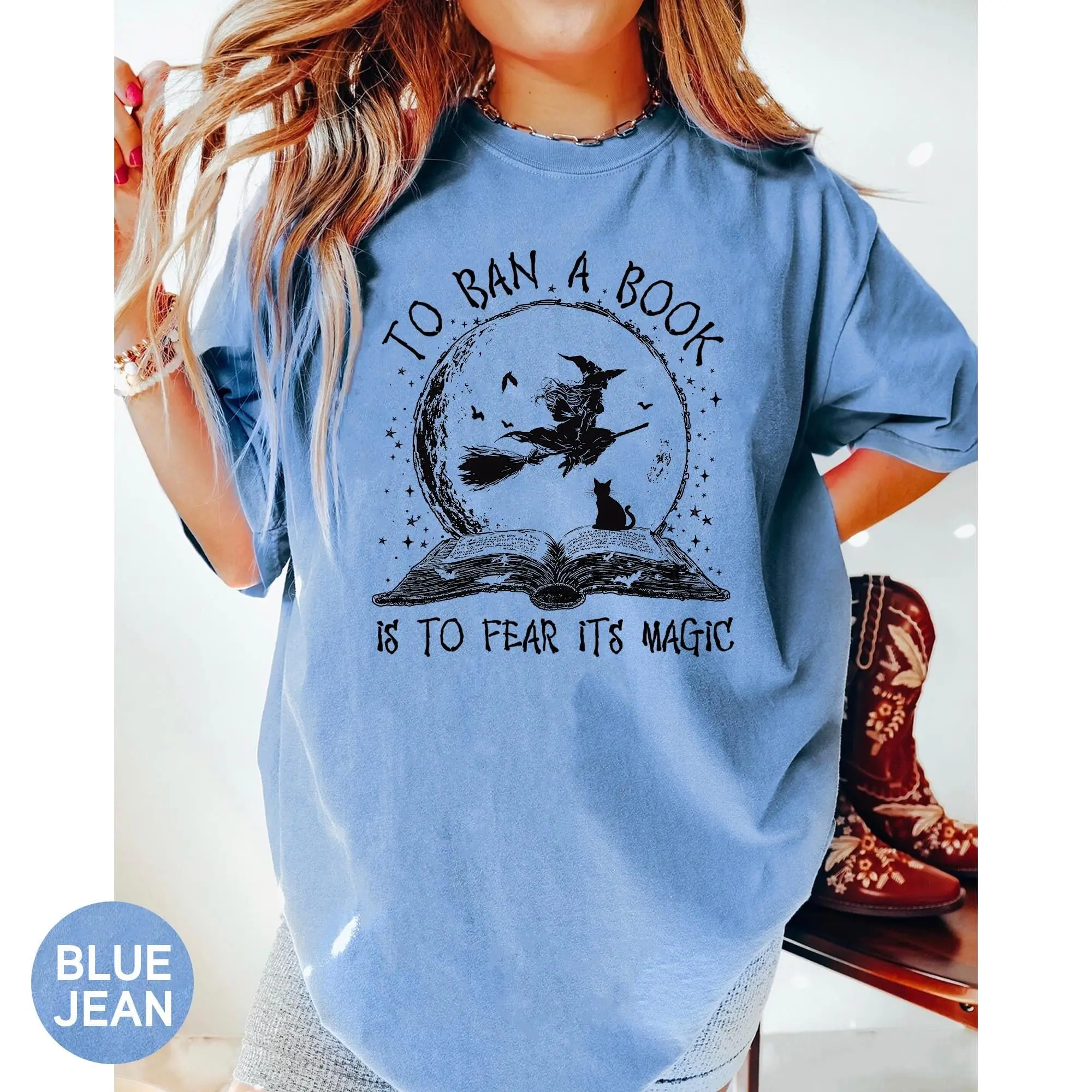 Comfort Colors Halloween Witch Book Shirt, Reading Library Tee, Cute Fall Bookish Gift for Readers - photo 4