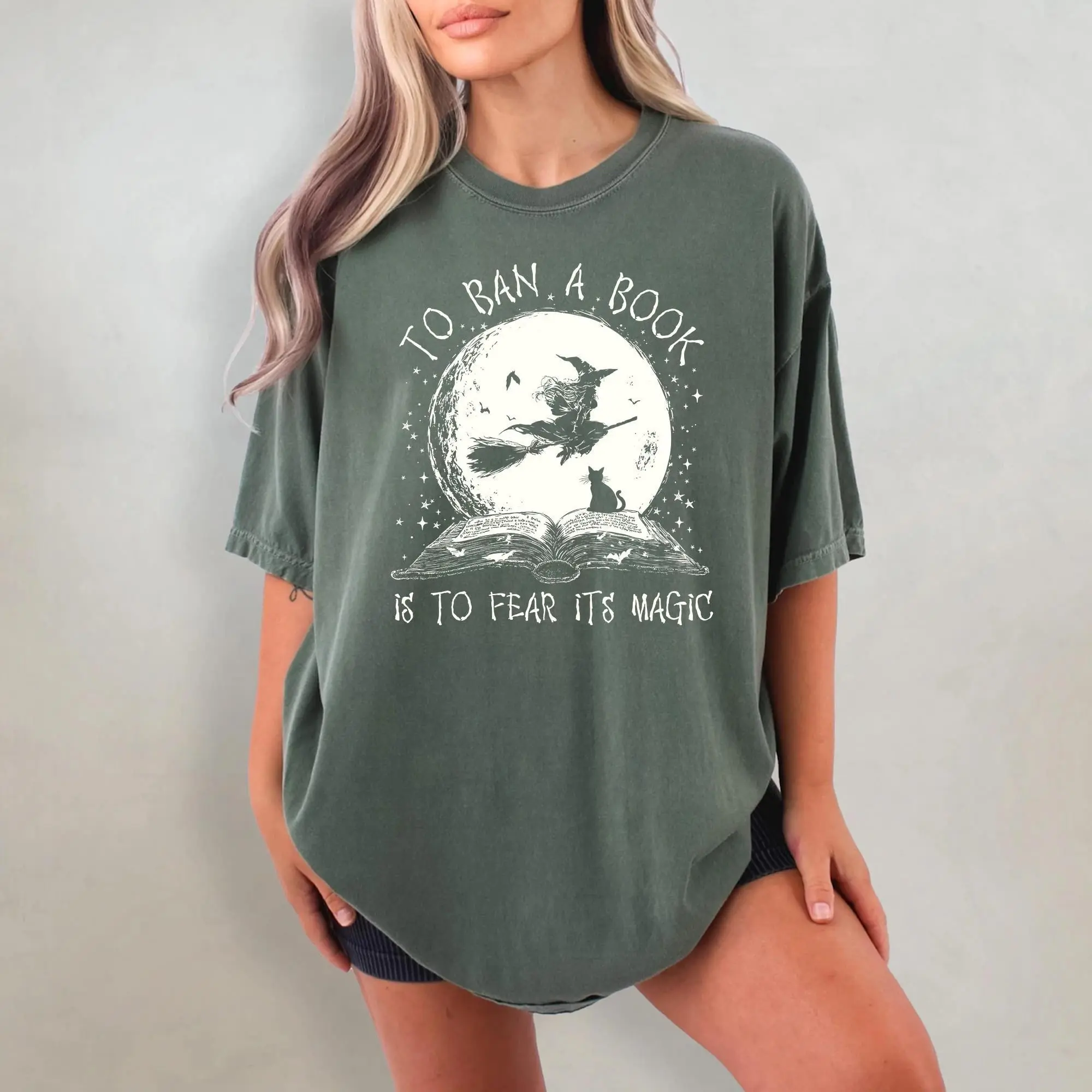 Comfort Colors Halloween Witch Book Shirt, Reading Library Tee, Cute Fall Bookish Gift for Readers - photo 5