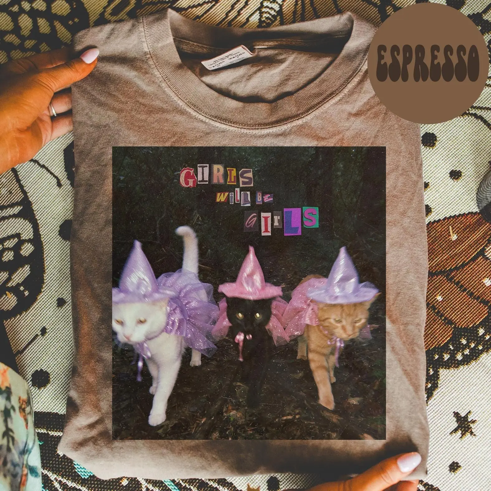 Comfort Colors Halloween Witch Cats Shirt, Orange Cat Mom Tee, Funny White and Black Kitty Mama Pet Gift Top - photo 4