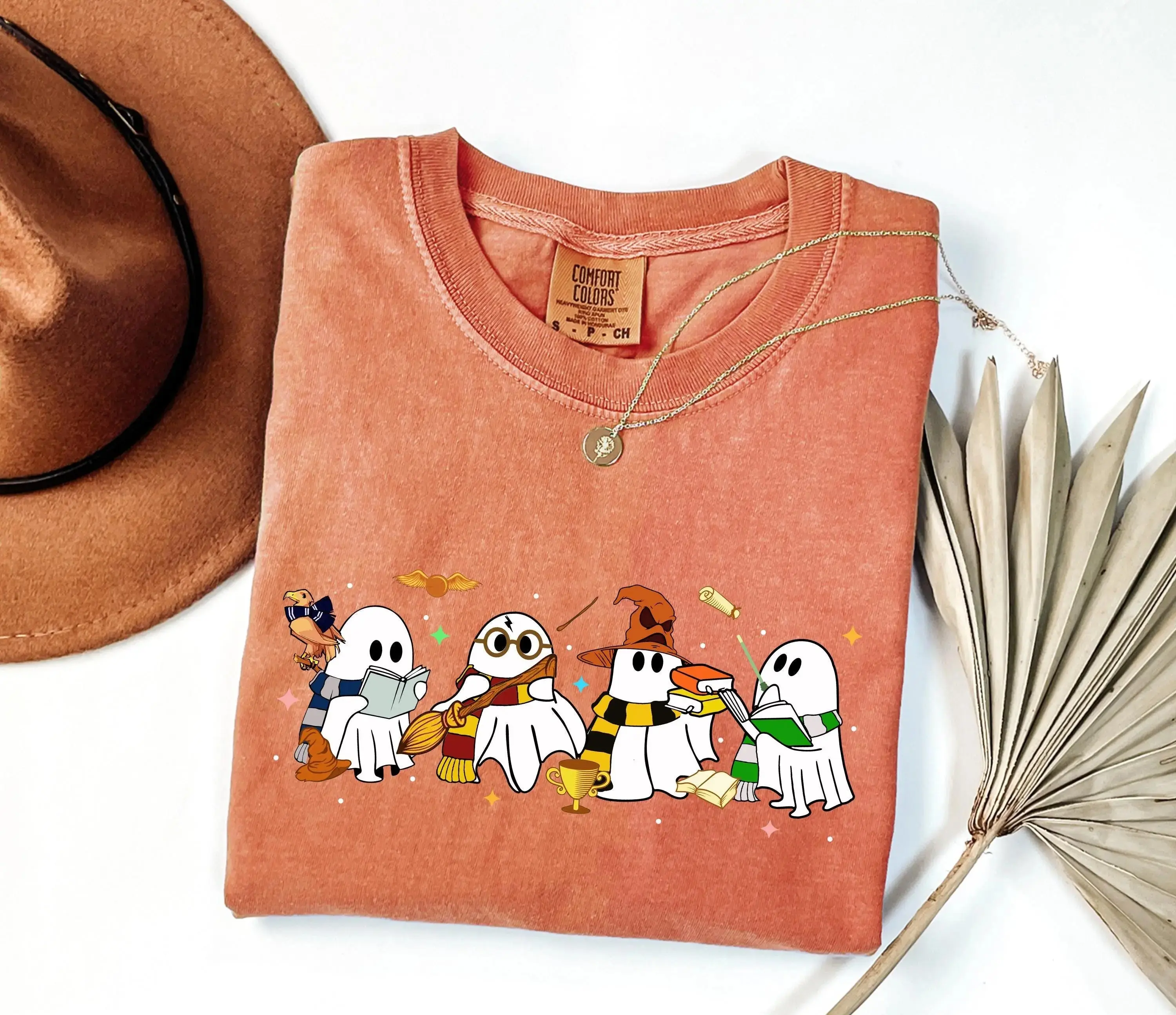 Comfort Colors Halloween Wizard Houses Ghosts Shirt, Cute Universal Vacation Vintage HP Magic School Family Trip Tee