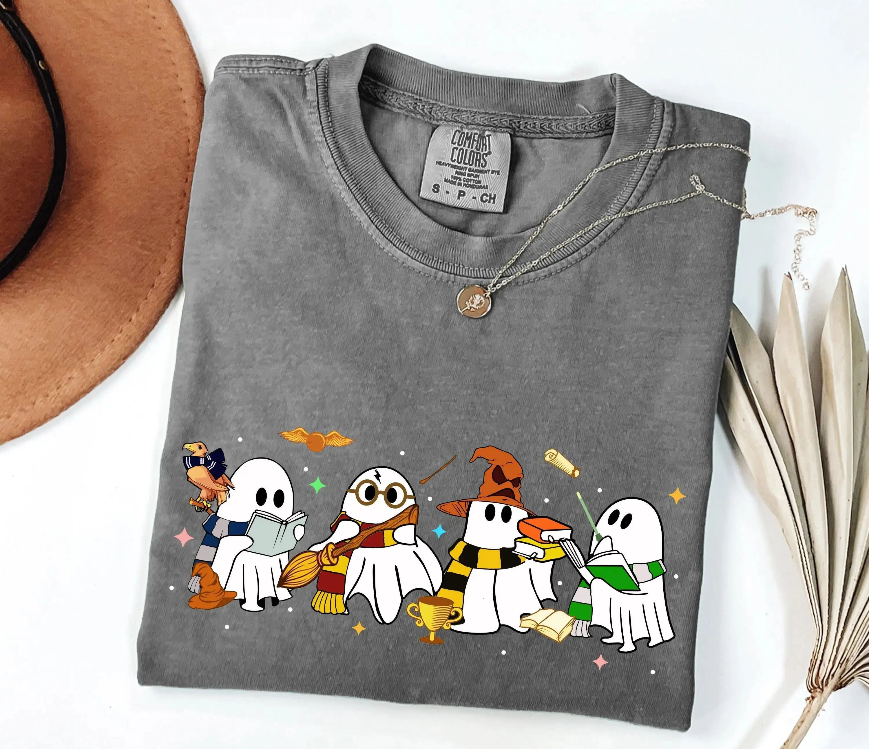 Comfort Colors Halloween Wizard Houses Ghosts Shirt, Cute Universal Vacation Vintage HP Magic School Family Trip Tee - photo 2