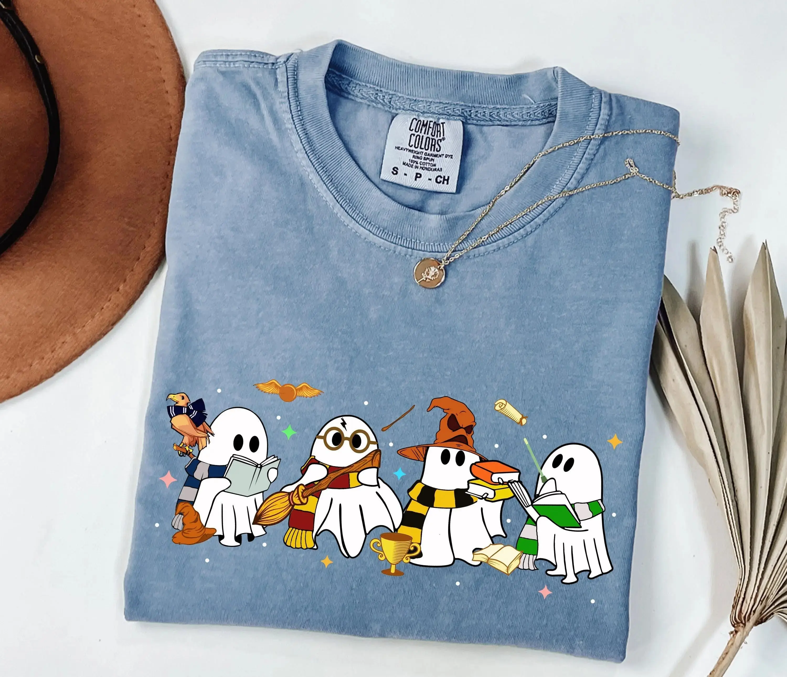 Comfort Colors Halloween Wizard Houses Ghosts Shirt, Cute Universal Vacation Vintage HP Magic School Family Trip Tee - photo 3