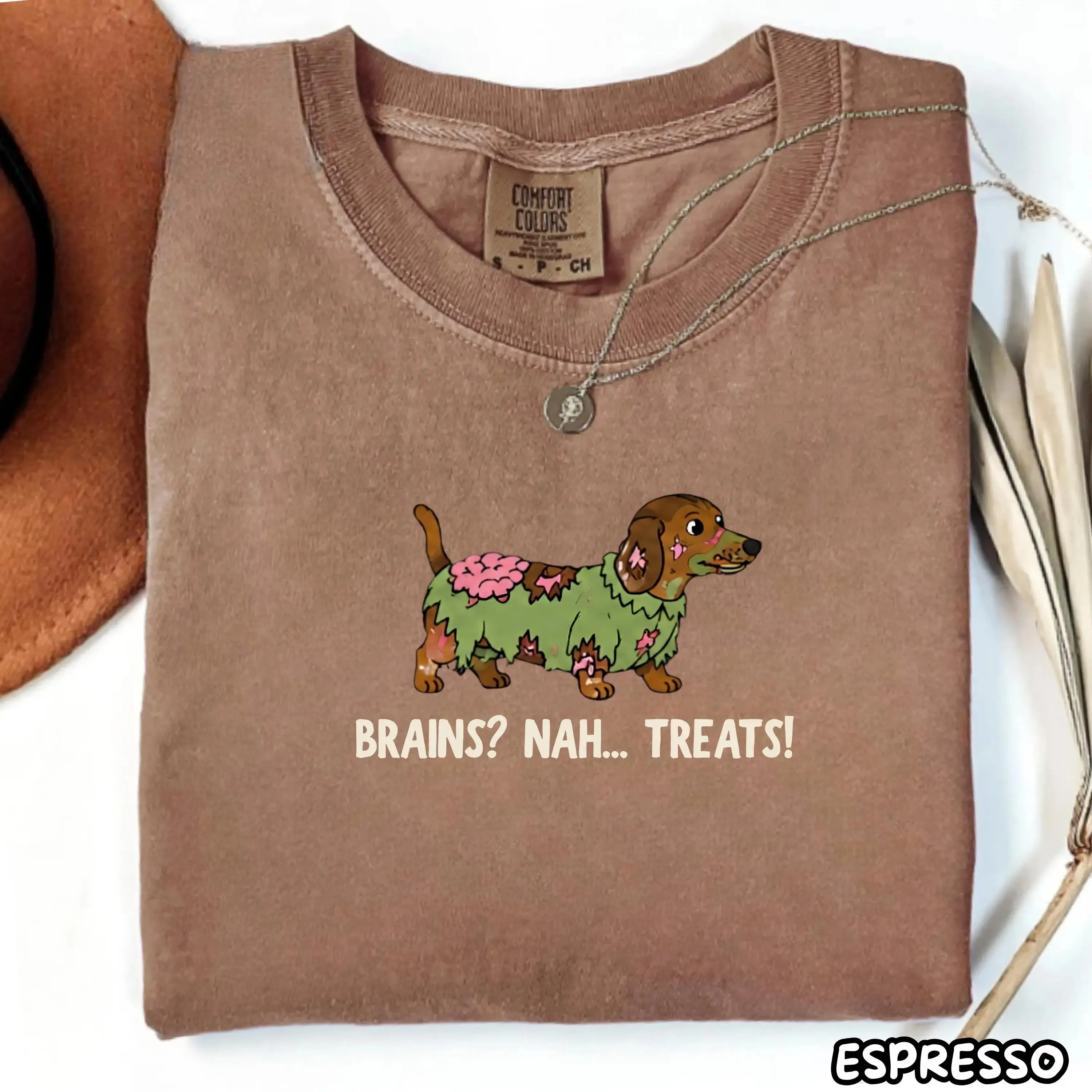 Comfort Colors Halloween Zombie Dachshund Shirt, Brains Nah Treats Funny Wiener Dog Mom Doxie Costume Tee - photo 2