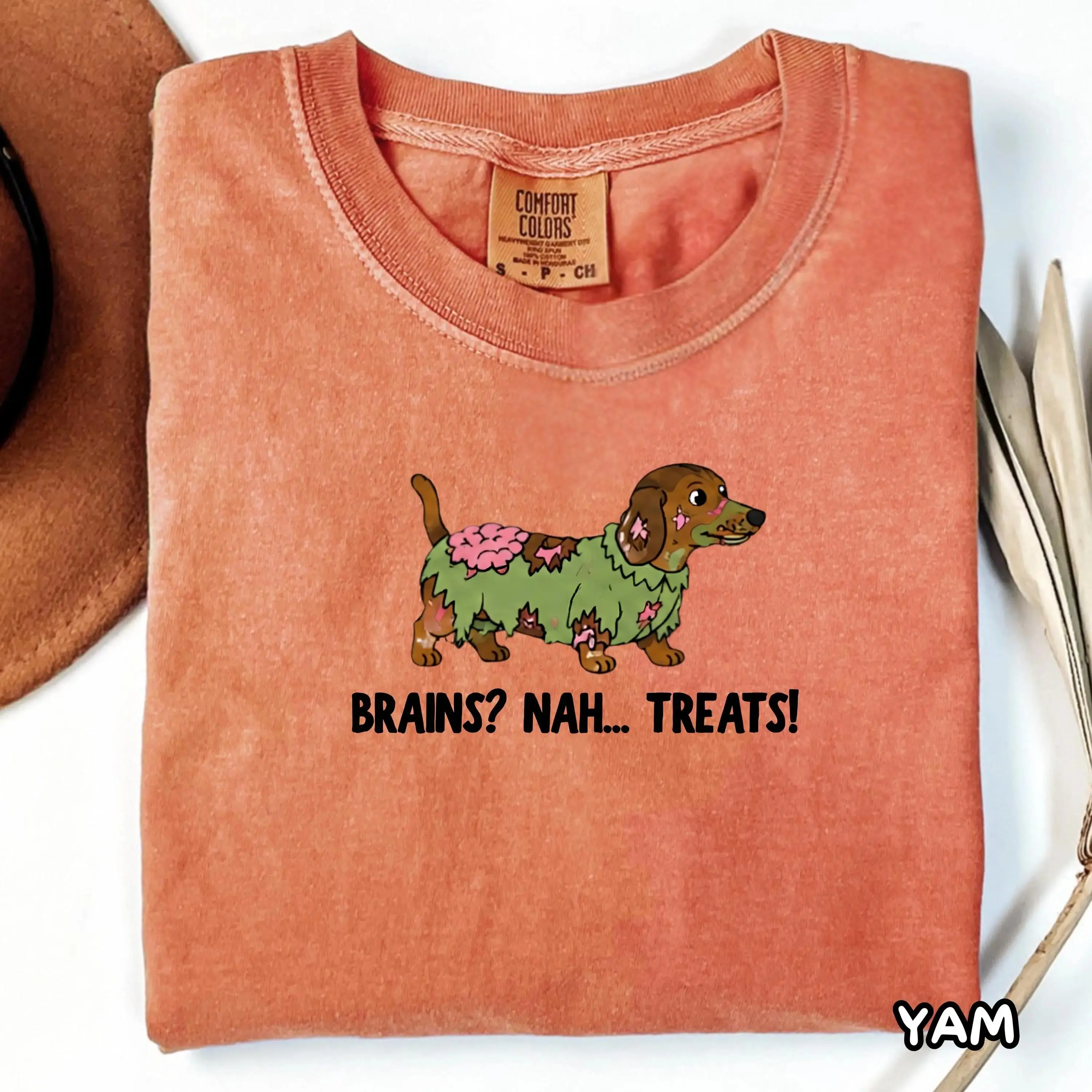 Comfort Colors Halloween Zombie Dachshund Shirt, Brains Nah Treats Funny Wiener Dog Mom Doxie Costume Tee - photo 3