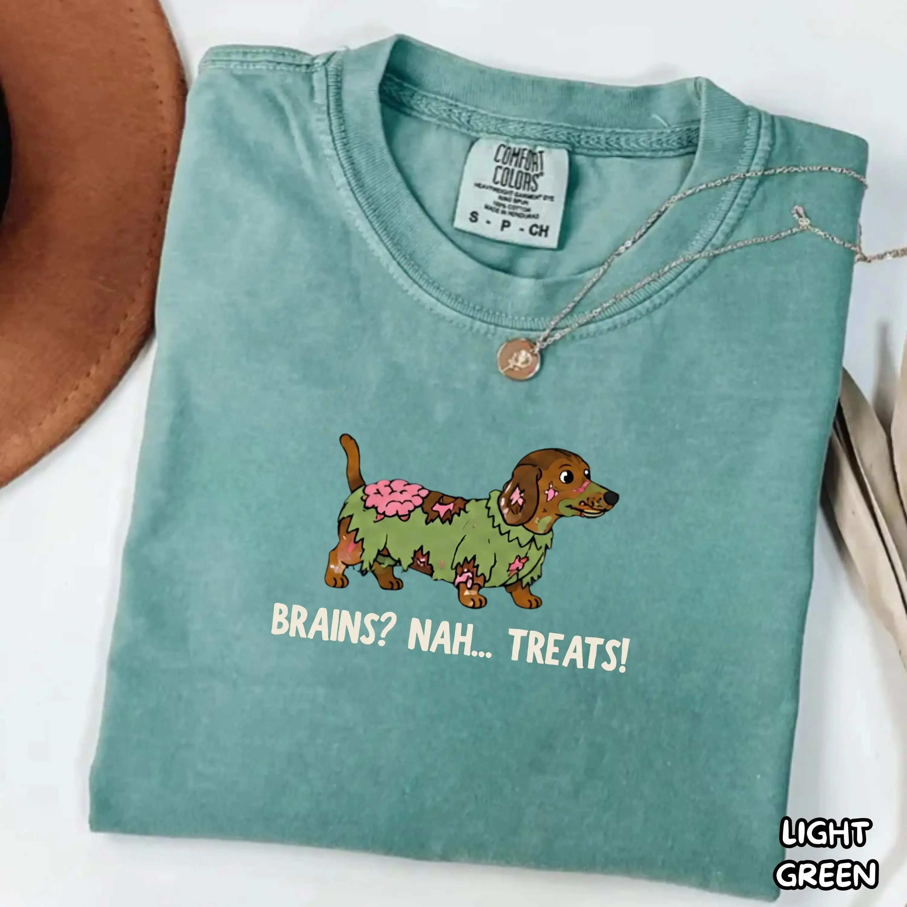 Comfort Colors Halloween Zombie Dachshund Shirt, Brains Nah Treats Funny Wiener Dog Mom Doxie Costume Tee - photo 4