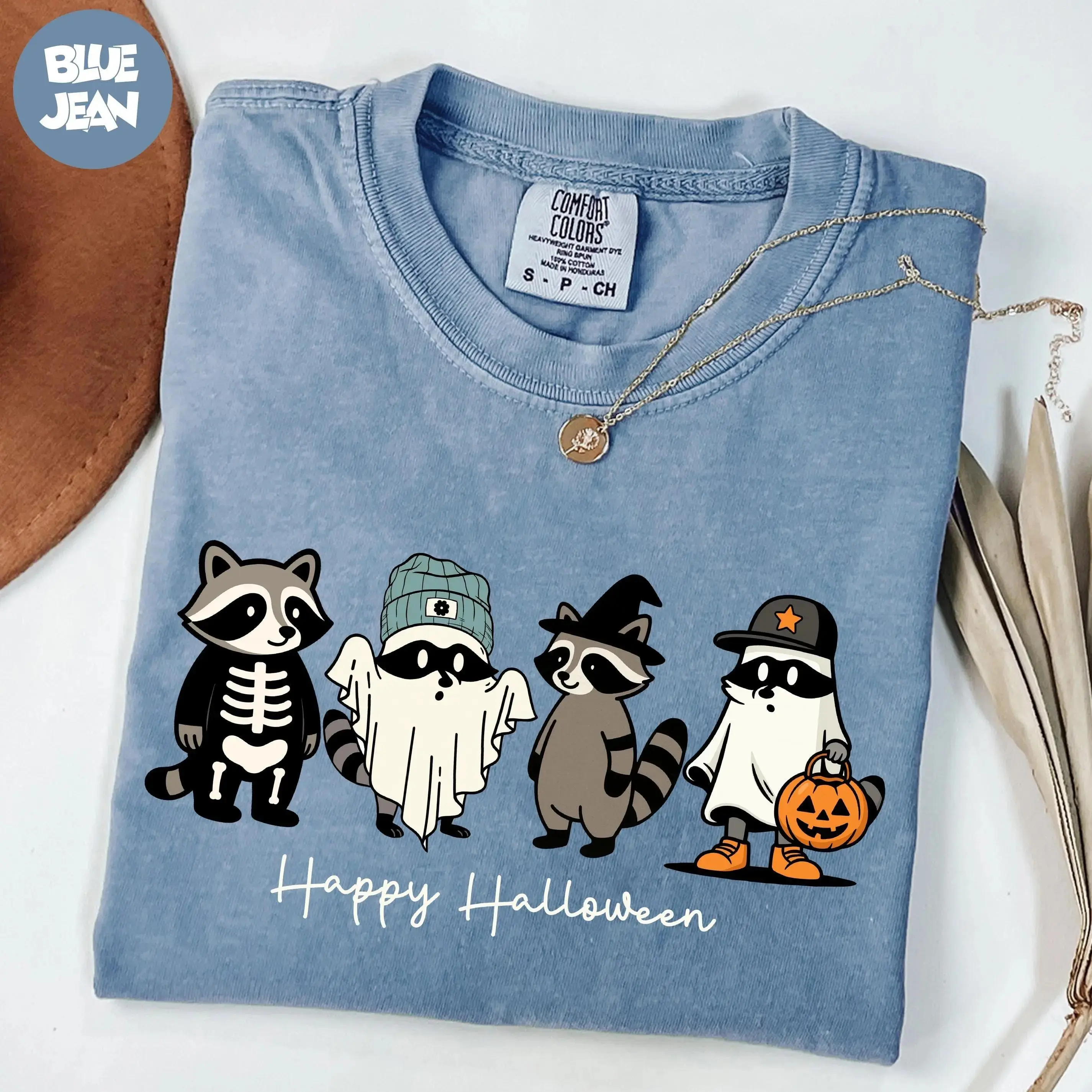 Comfort Colors Happy Halloween Ghost Raccoon Shirt, Womens Spooky Season Trick or Treat Graphic Tee - photo 4