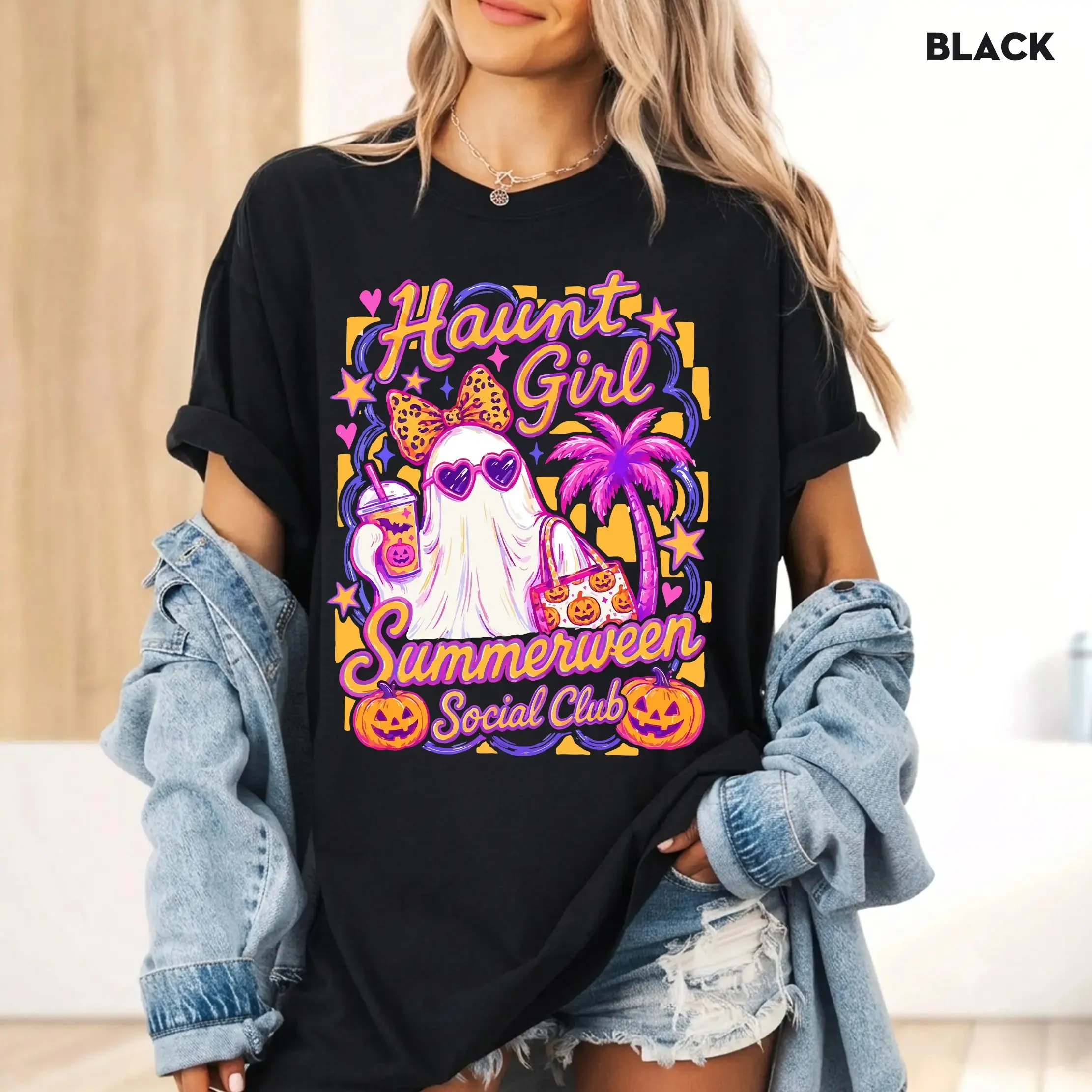 Comfort Colors Haunt Girl Summerween Social Club Shirt, Ghost Summer Halloween Tee, Womens Cute Retro Vintage Fall Graphic Top