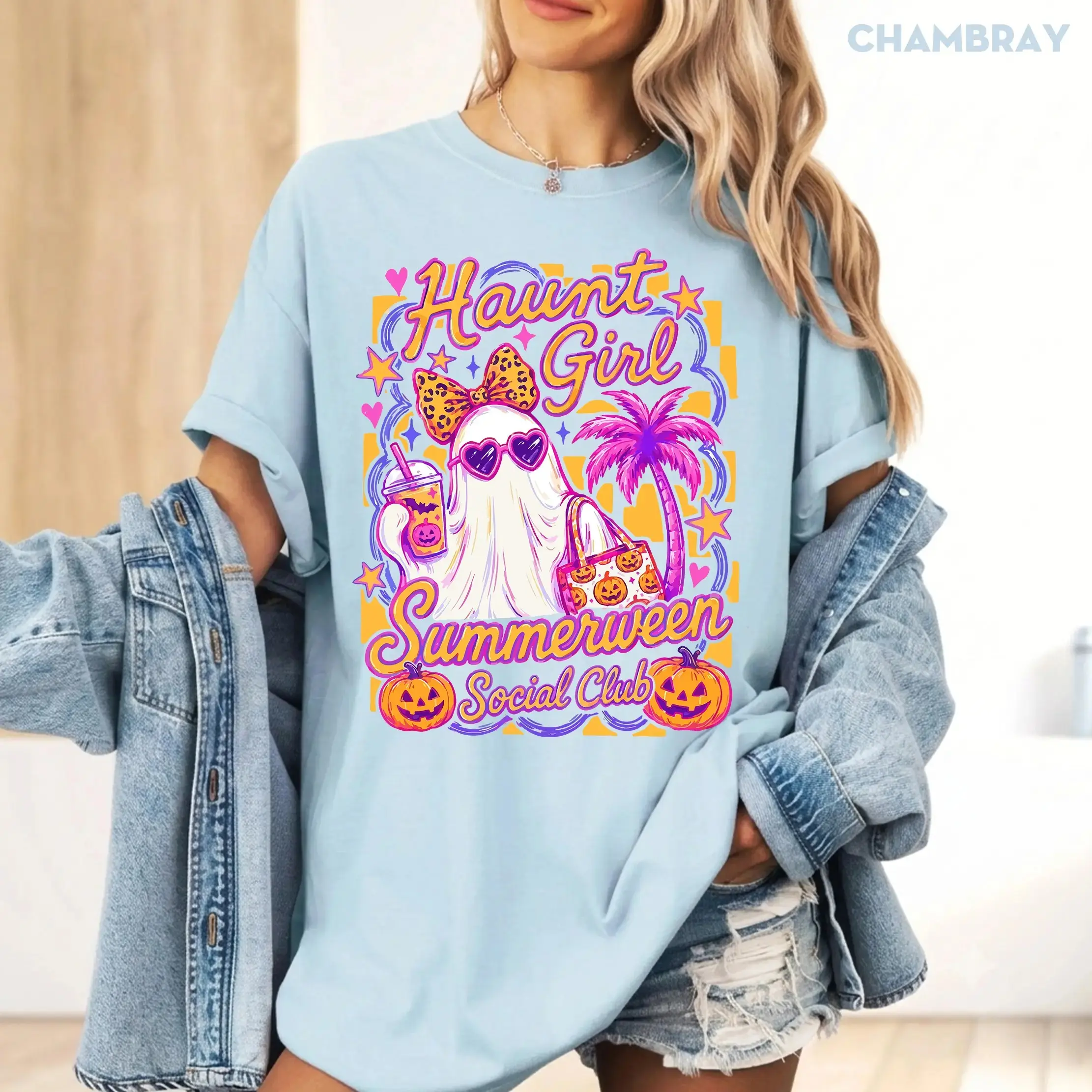 Comfort Colors Haunt Girl Summerween Social Club Shirt, Ghost Summer Halloween Tee, Womens Cute Retro Vintage Fall Graphic Top - photo 4