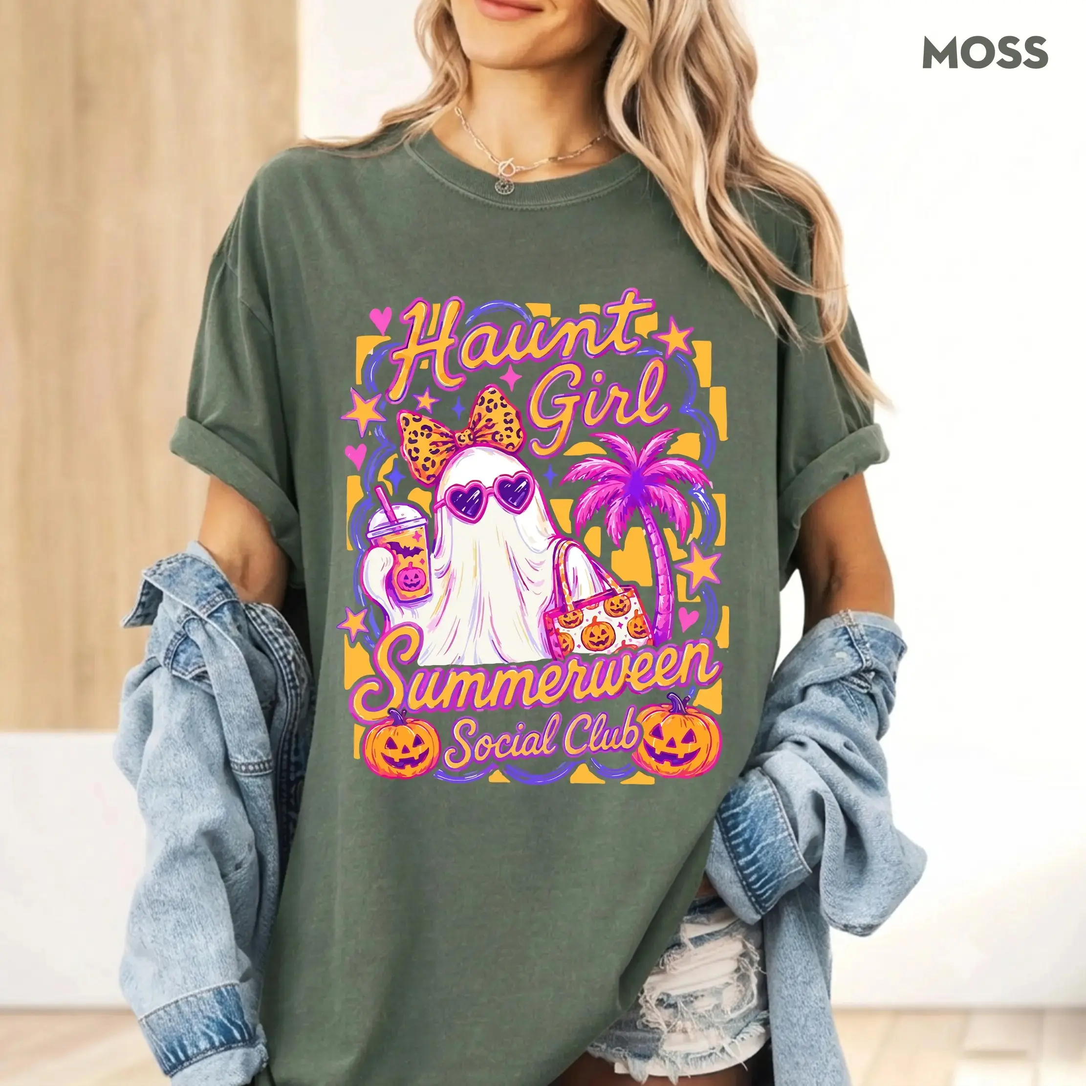 Comfort Colors Haunt Girl Summerween Social Club Shirt, Ghost Summer Halloween Tee, Womens Cute Retro Vintage Fall Graphic Top - photo 5