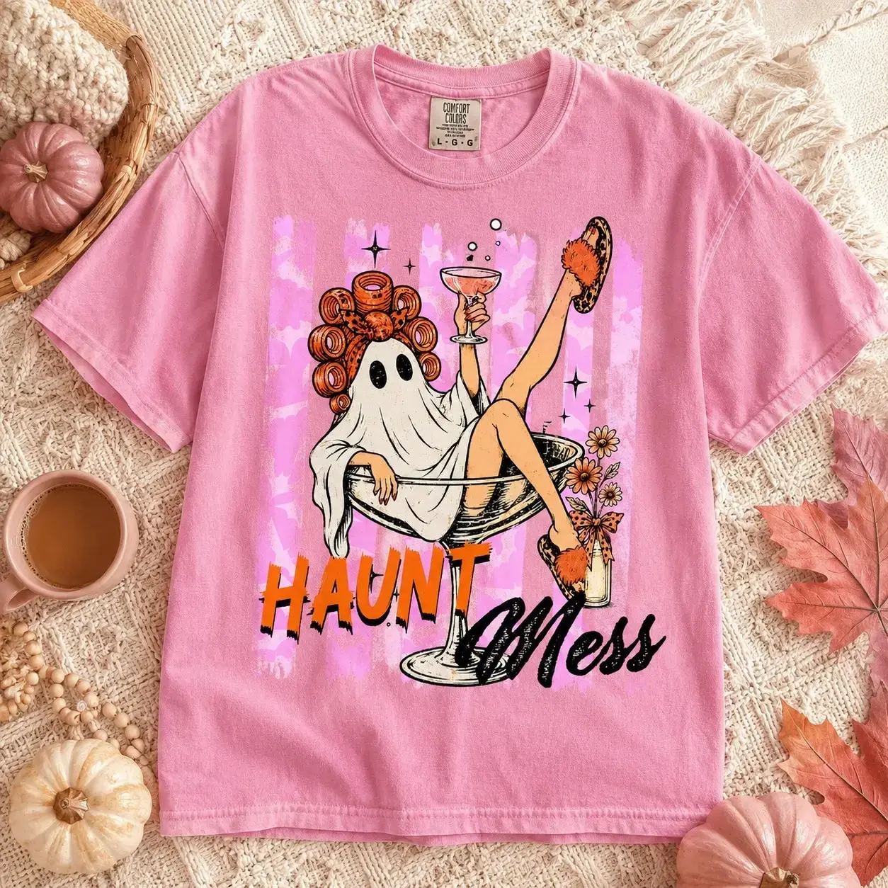 Comfort Colors Haunt Mess Ghost Cocktail Shirt for Women, Funny Spooky Halloween Party Tee, Cute October Drinking Costume Top - photo 2
